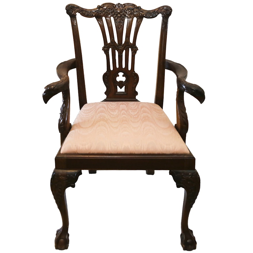 Vintage Chippendale Style Carved Armchair