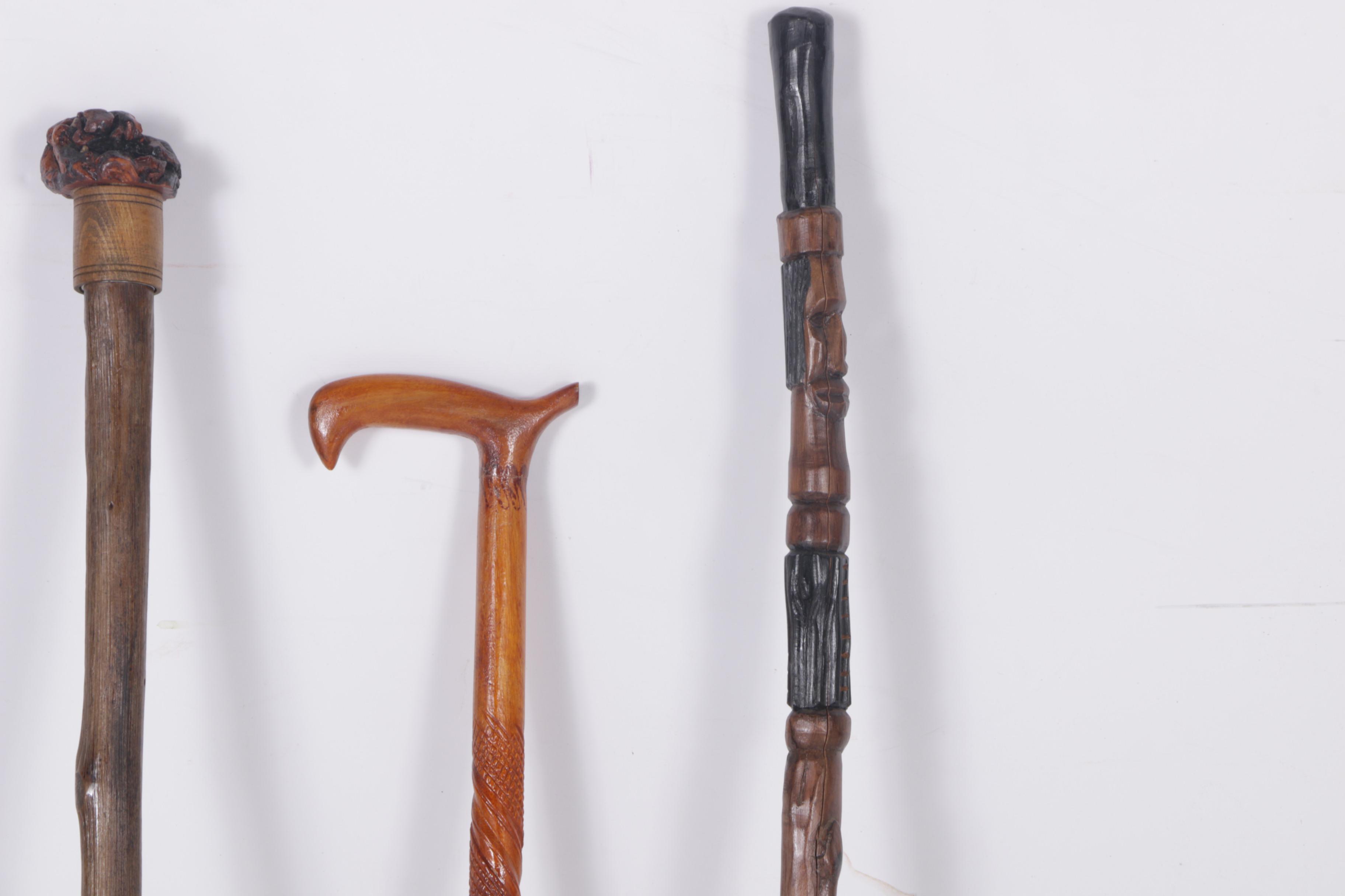 Carved Wooden Canes, Including a Shillelagh