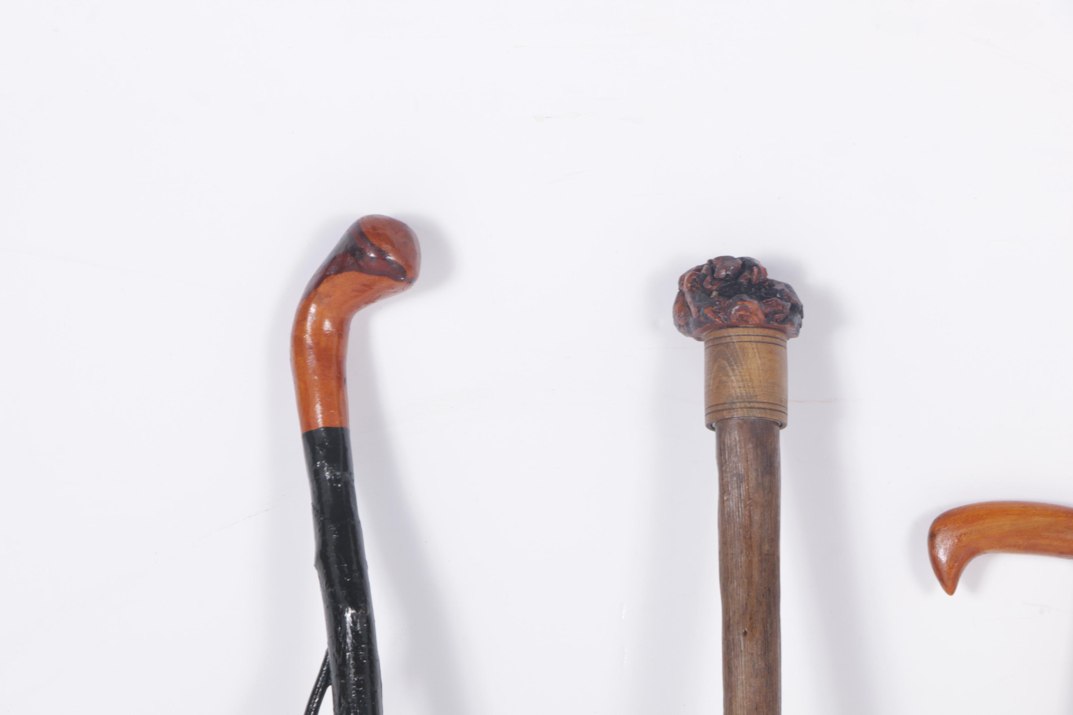 Carved Wooden Canes, Including a Shillelagh