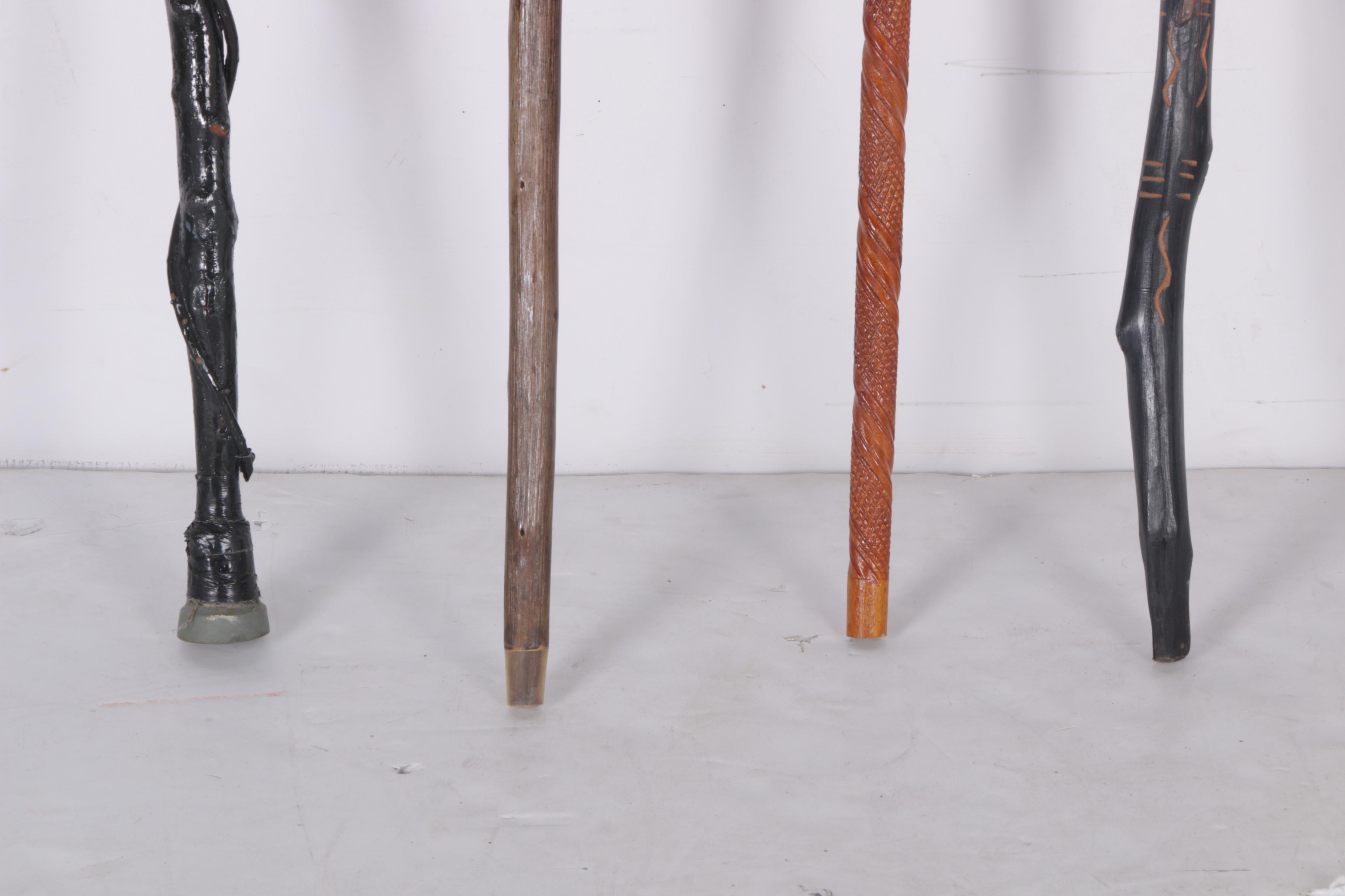 Carved Wooden Canes, Including a Shillelagh