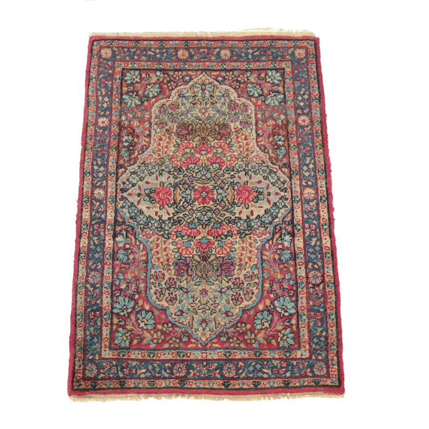 Antique Hand-Knotted Persian Kerman Accent Rug
