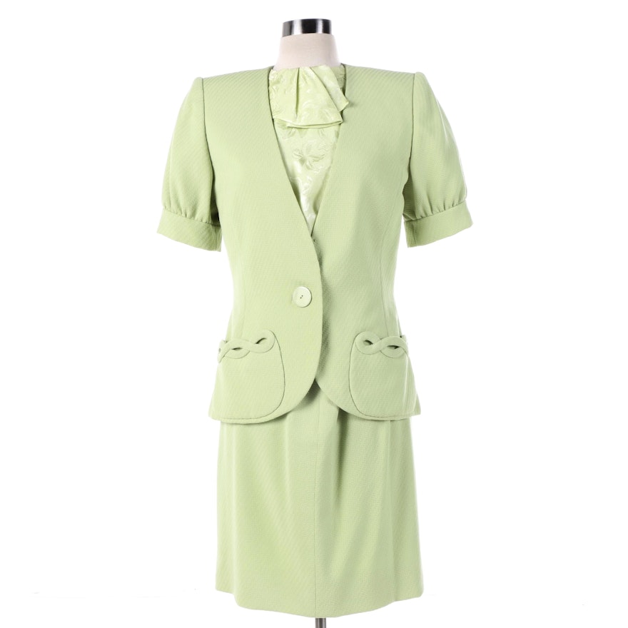 1980s Vintage Mirella Cavorso Apple Green Italian Wool and Silk Skirt Suit