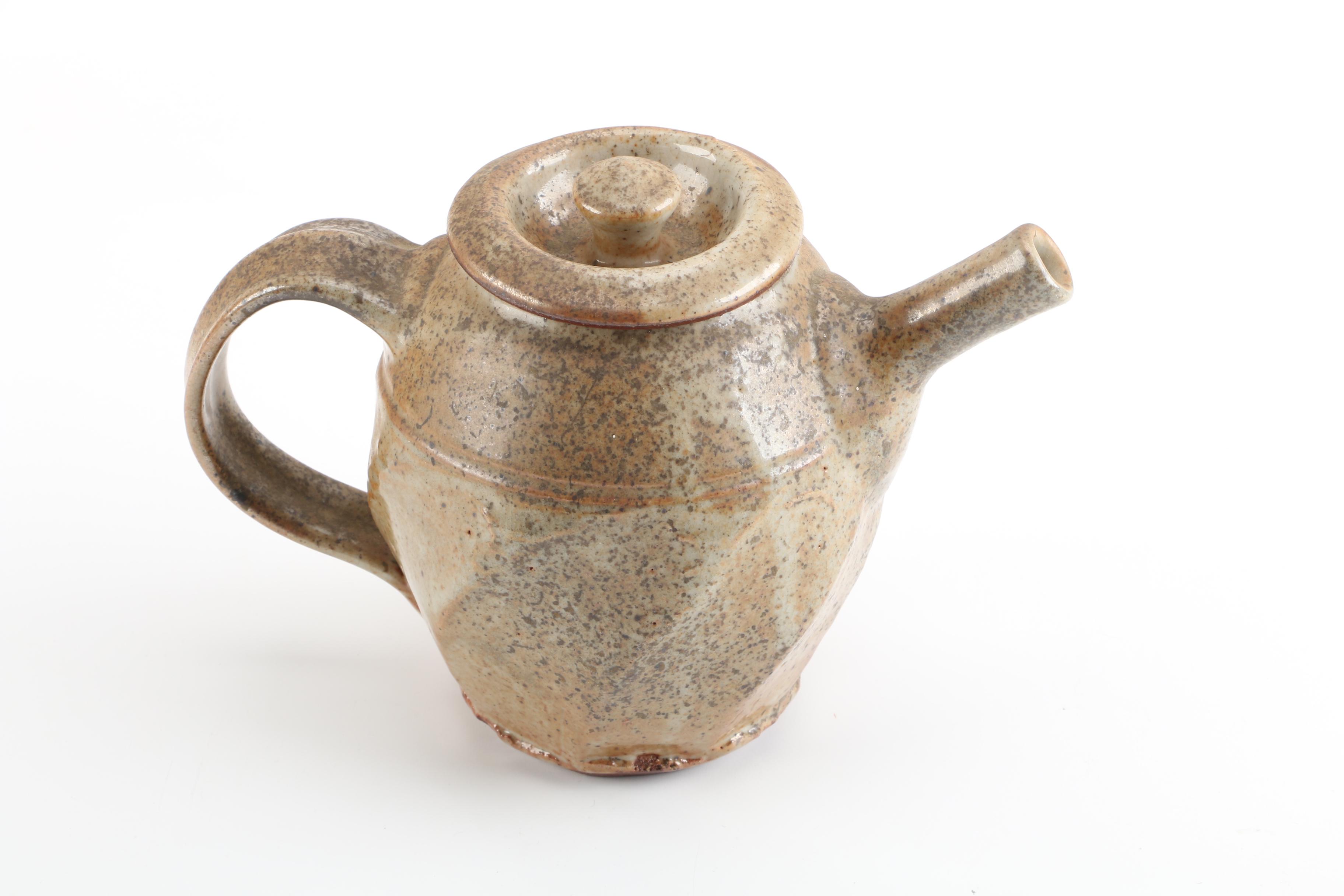 Signed Mary George Kronstadt Thrown Stoneware Bowl with Teapot