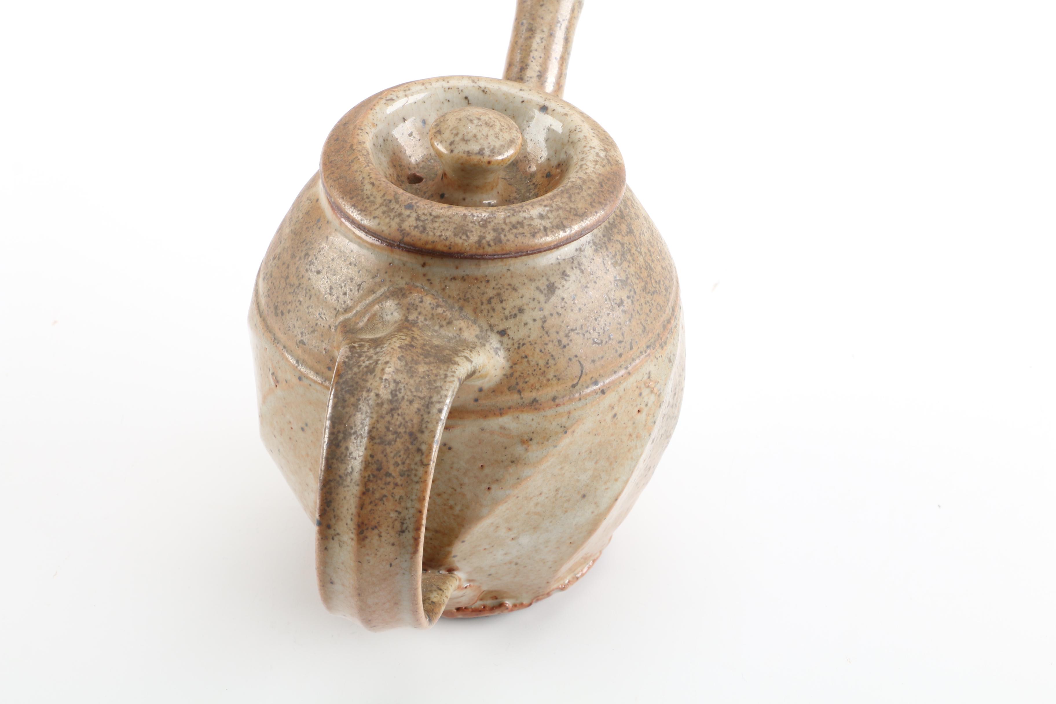 Signed Mary George Kronstadt Thrown Stoneware Bowl with Teapot