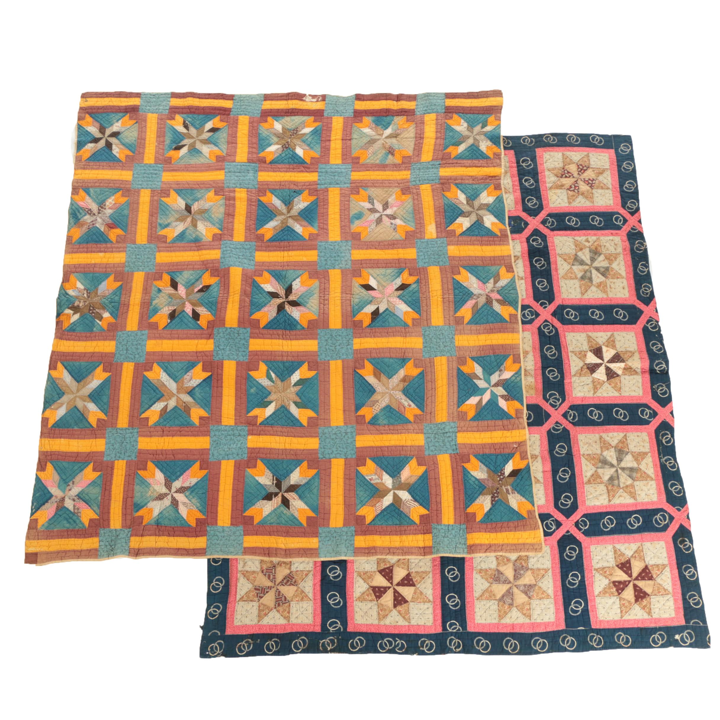 Antique Handmade "Pinwheel Star" and "Hunter's Star" Block Quilts