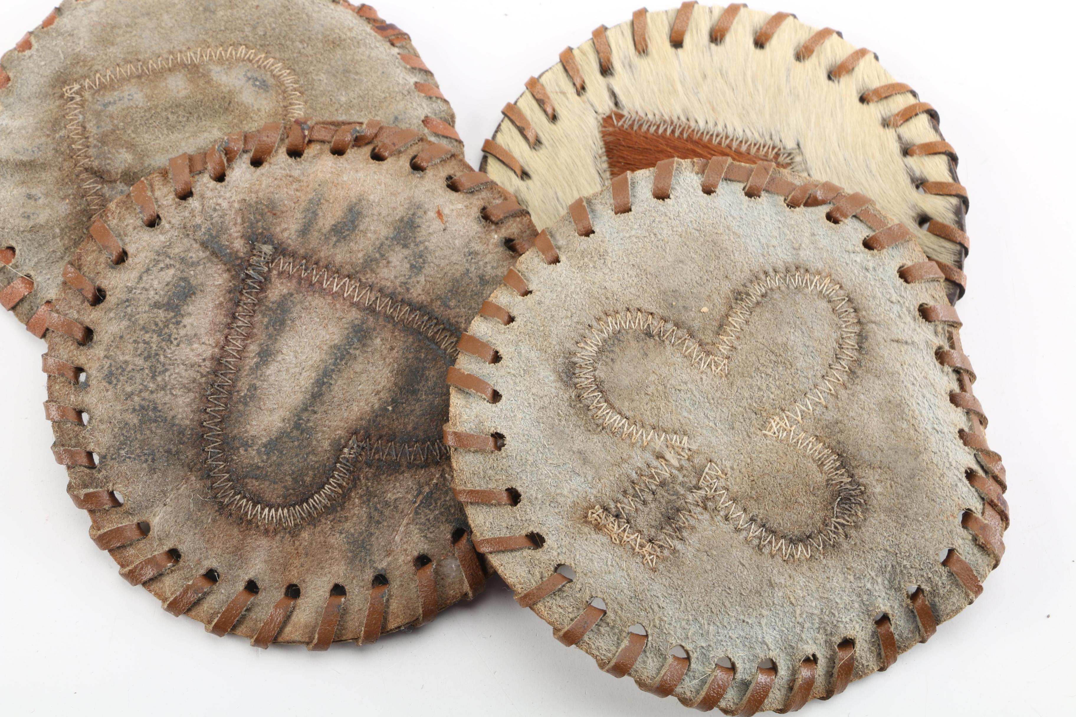 Round Playing Card Suit Motif Cowhide Coasters