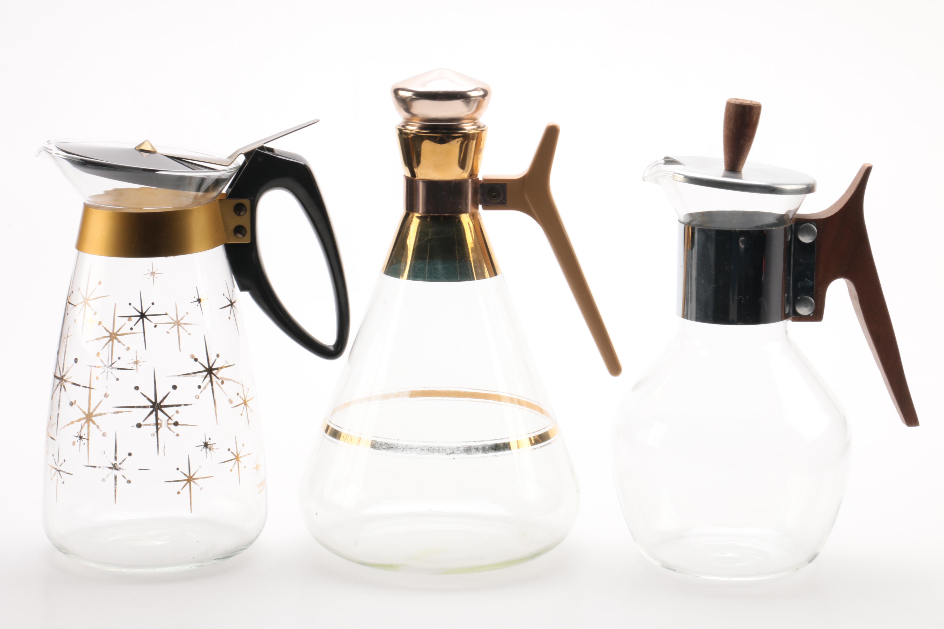 Vintage Mid Century Coffee Carafes Featuring Pyrex