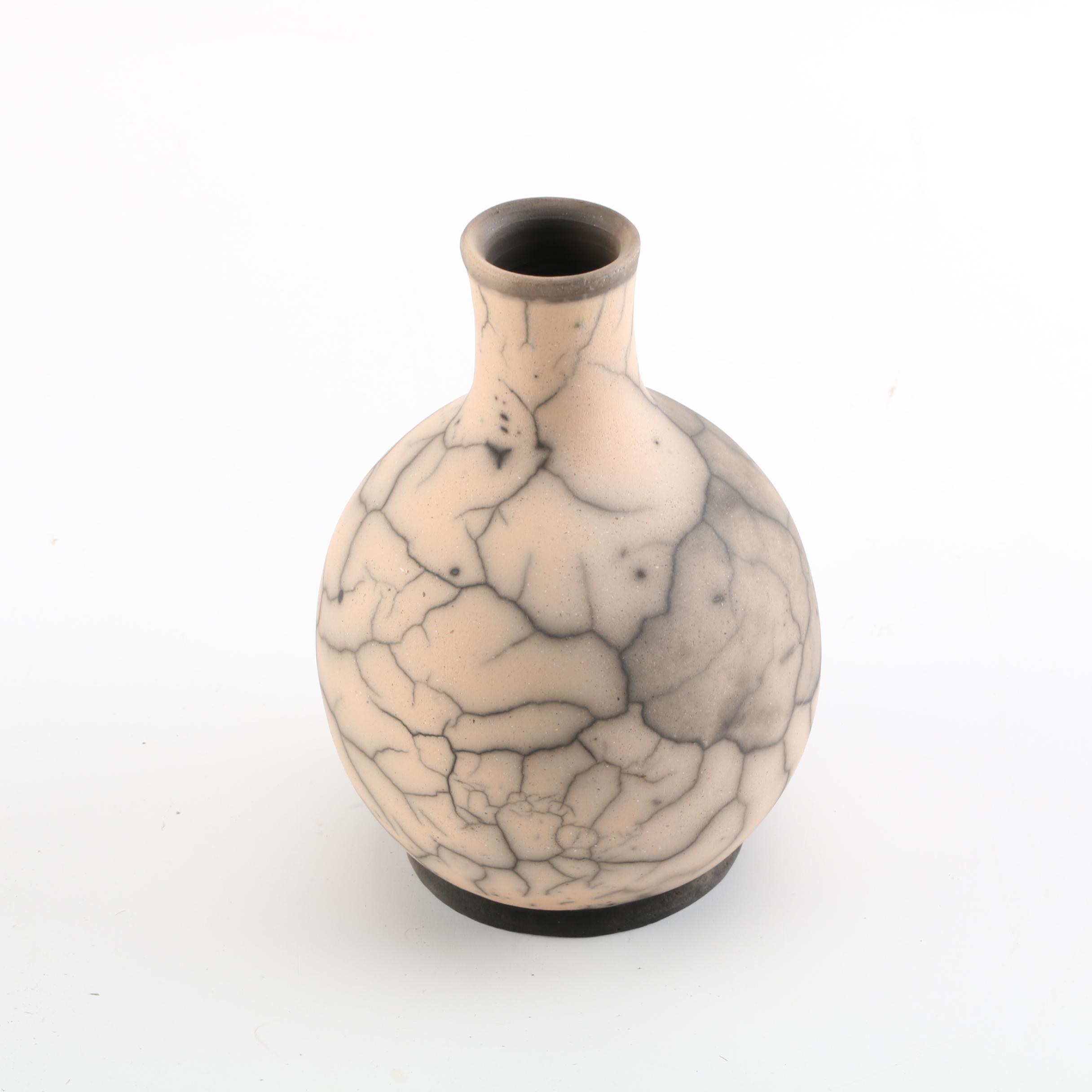 Hand Thrown White Crackle Raku Vase