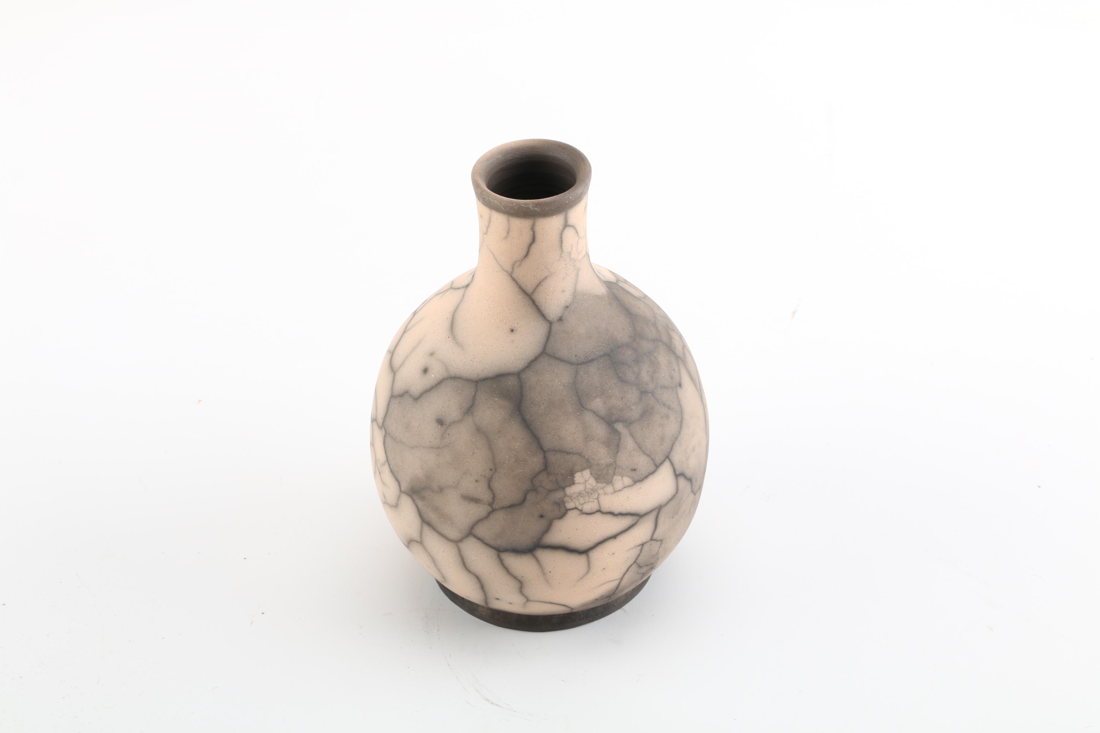 Hand Thrown White Crackle Raku Vase