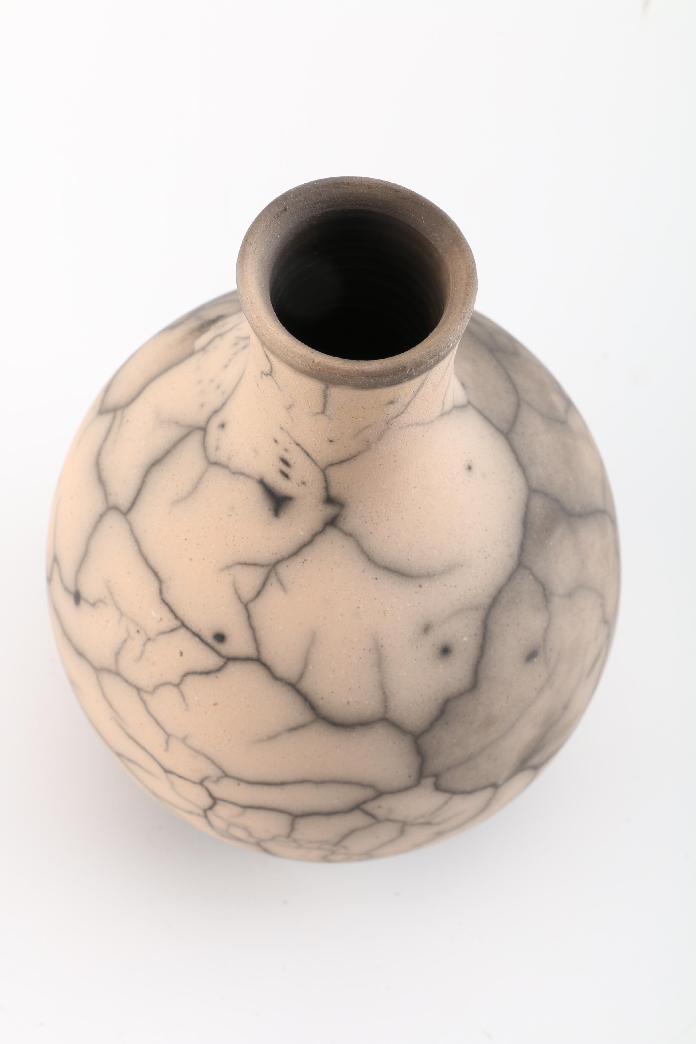 Hand Thrown White Crackle Raku Vase