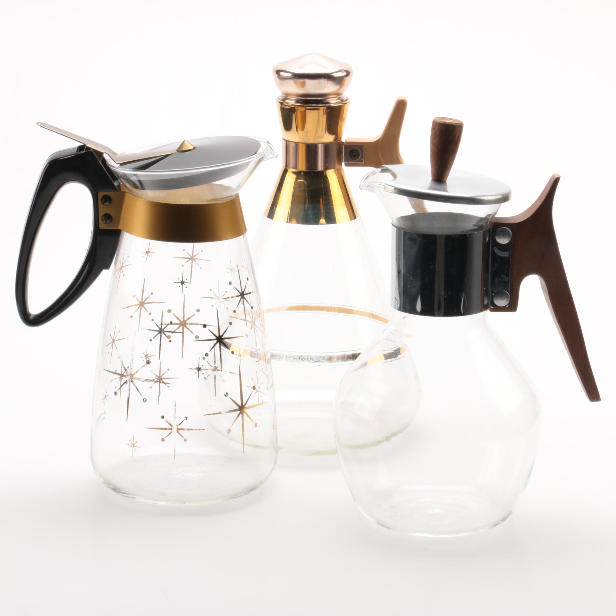 Vintage Mid Century Coffee Carafes Featuring Pyrex