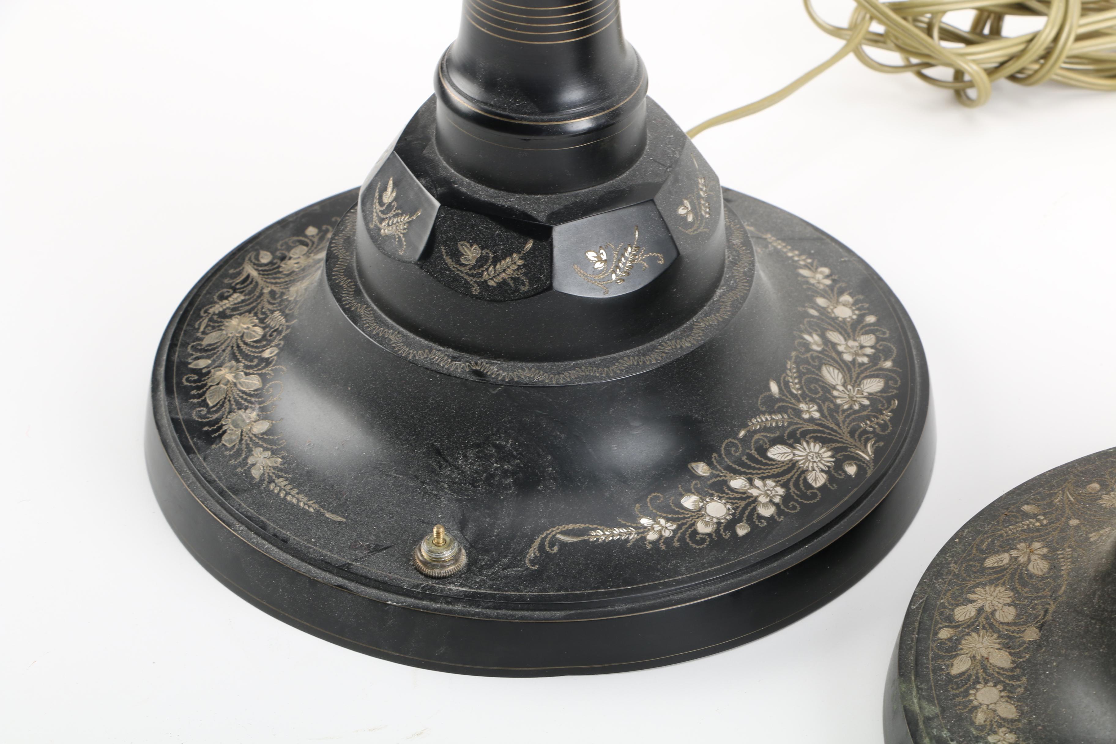 Pair of Black and Silver Toned and Brass Table Lamps