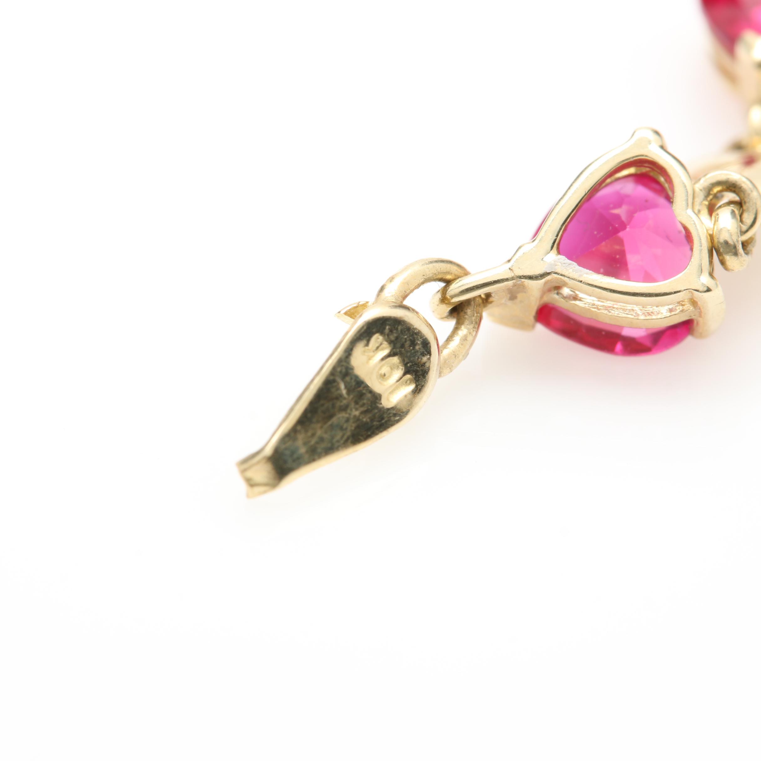 10K Yellow Gold Synthetic Ruby Heart Bracelet