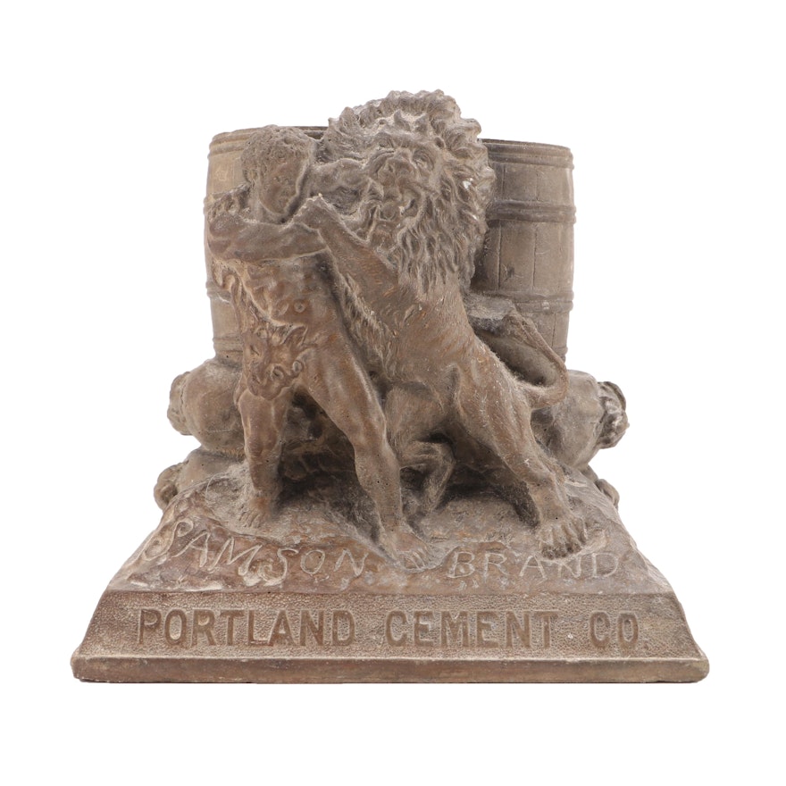 Portland Cement Co. "Samson Brand" Concrete Sculpture of Samson and the Lion