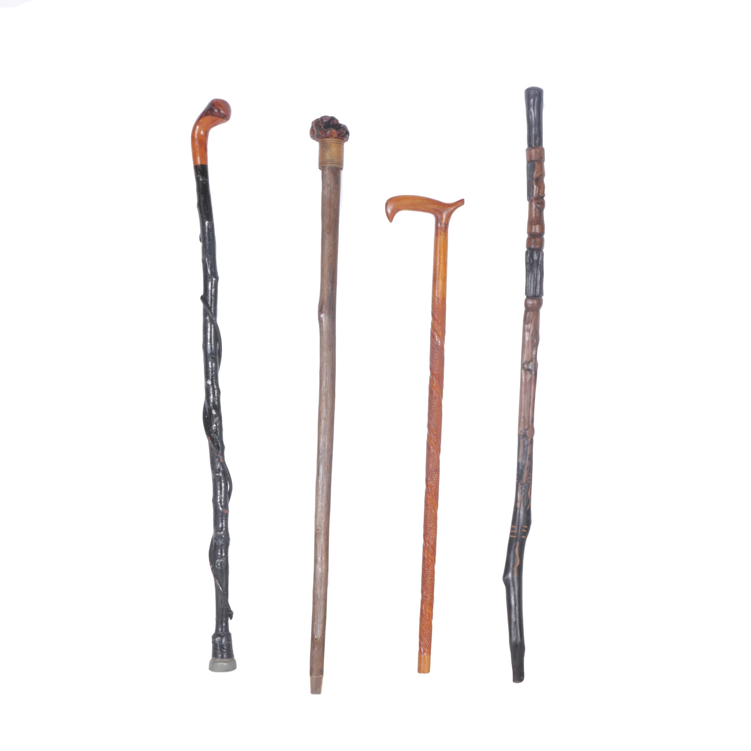 Carved Wooden Canes, Including a Shillelagh