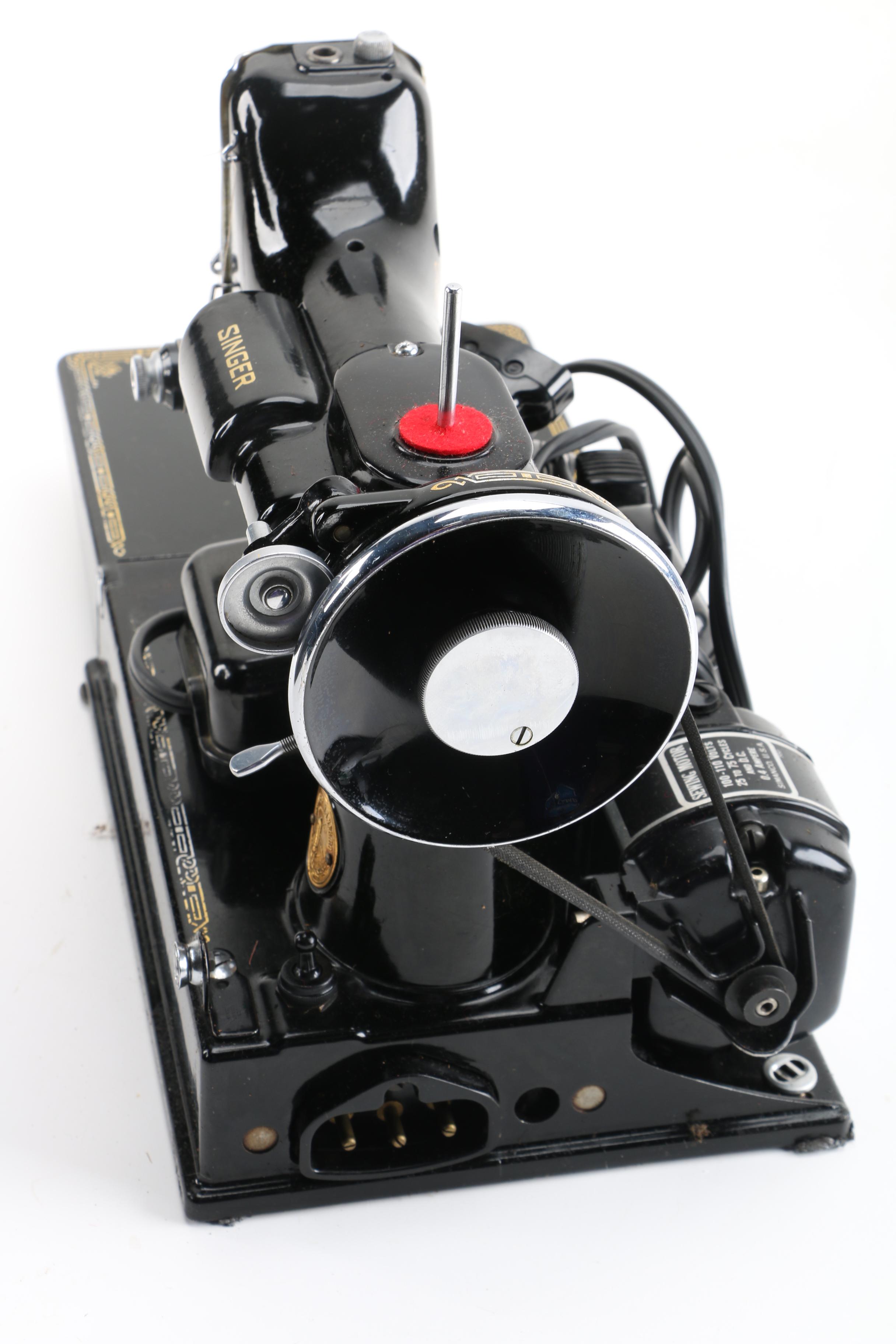 Vintage Singer Sewing Machine with Case and Accessories