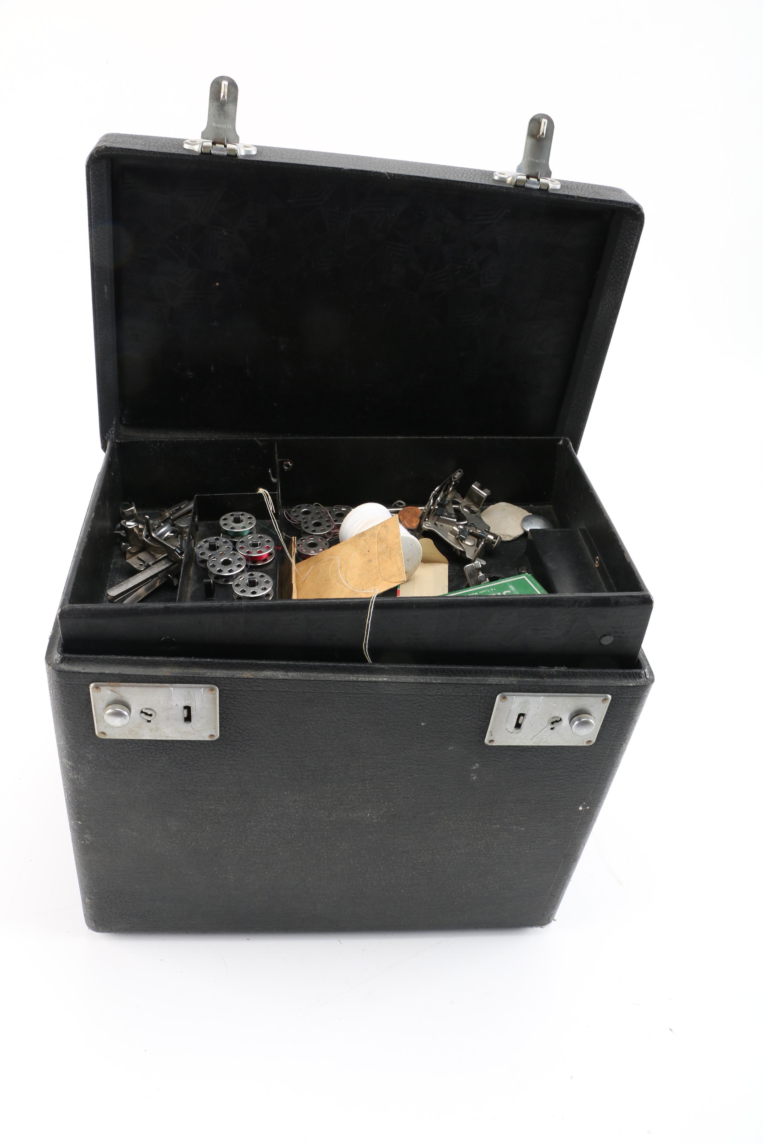 Vintage Singer Sewing Machine with Case and Accessories