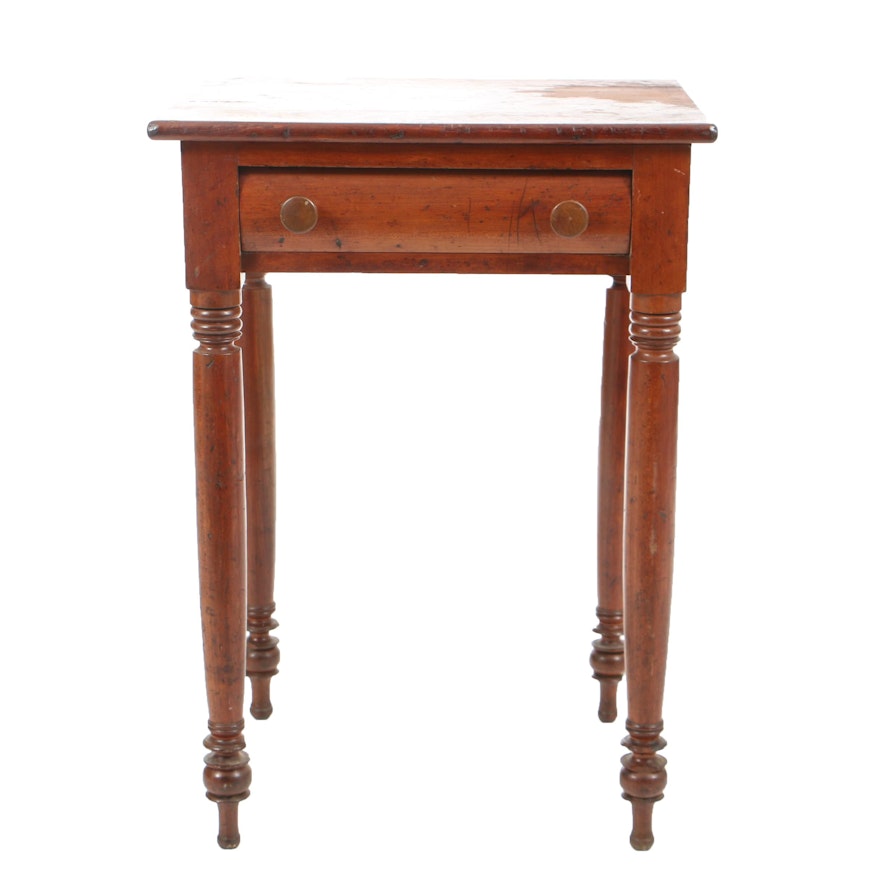 Antique Transitional Federal-to-Empire Cherry One-Drawer Stand