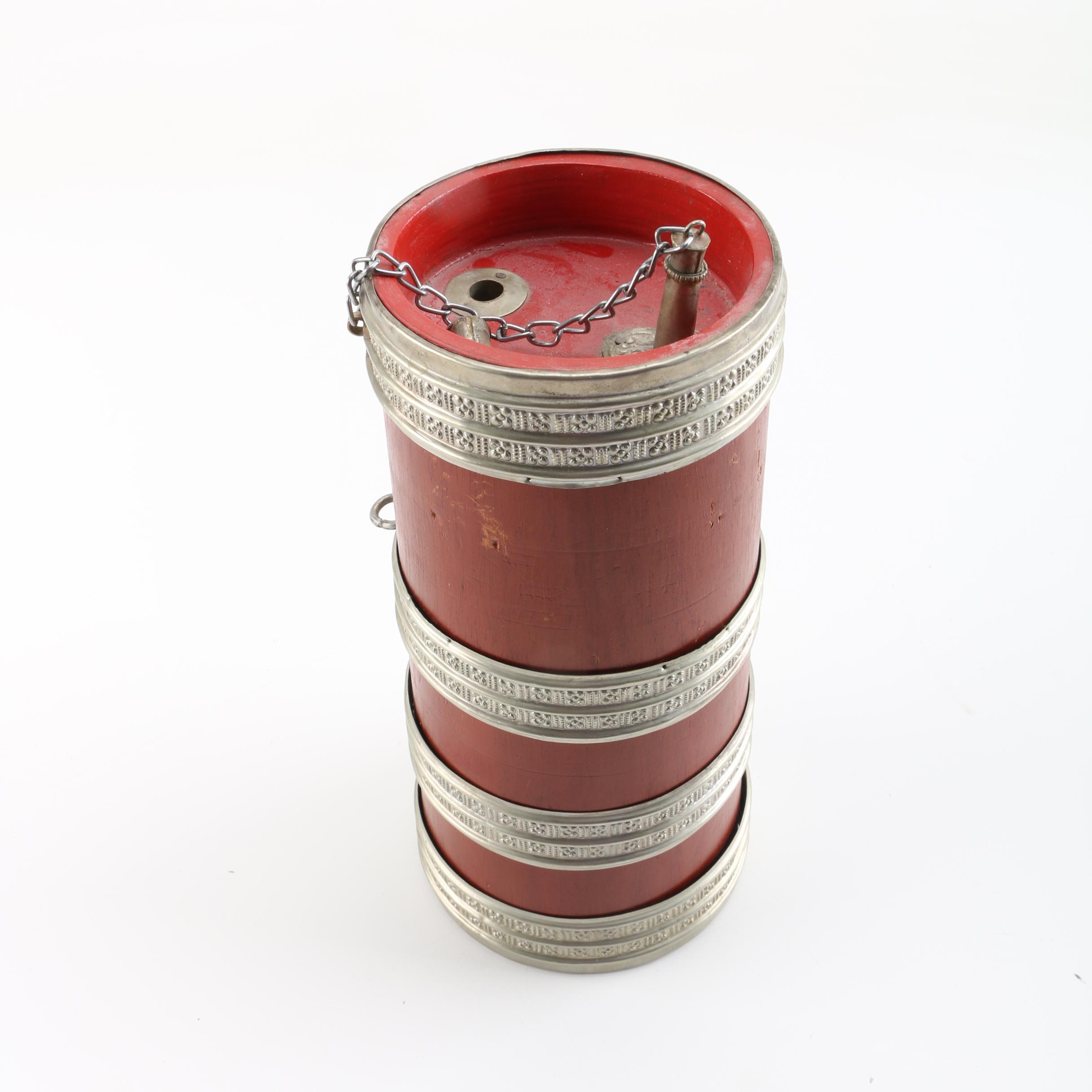 Vintage Decorative Wood and Metal Bottle