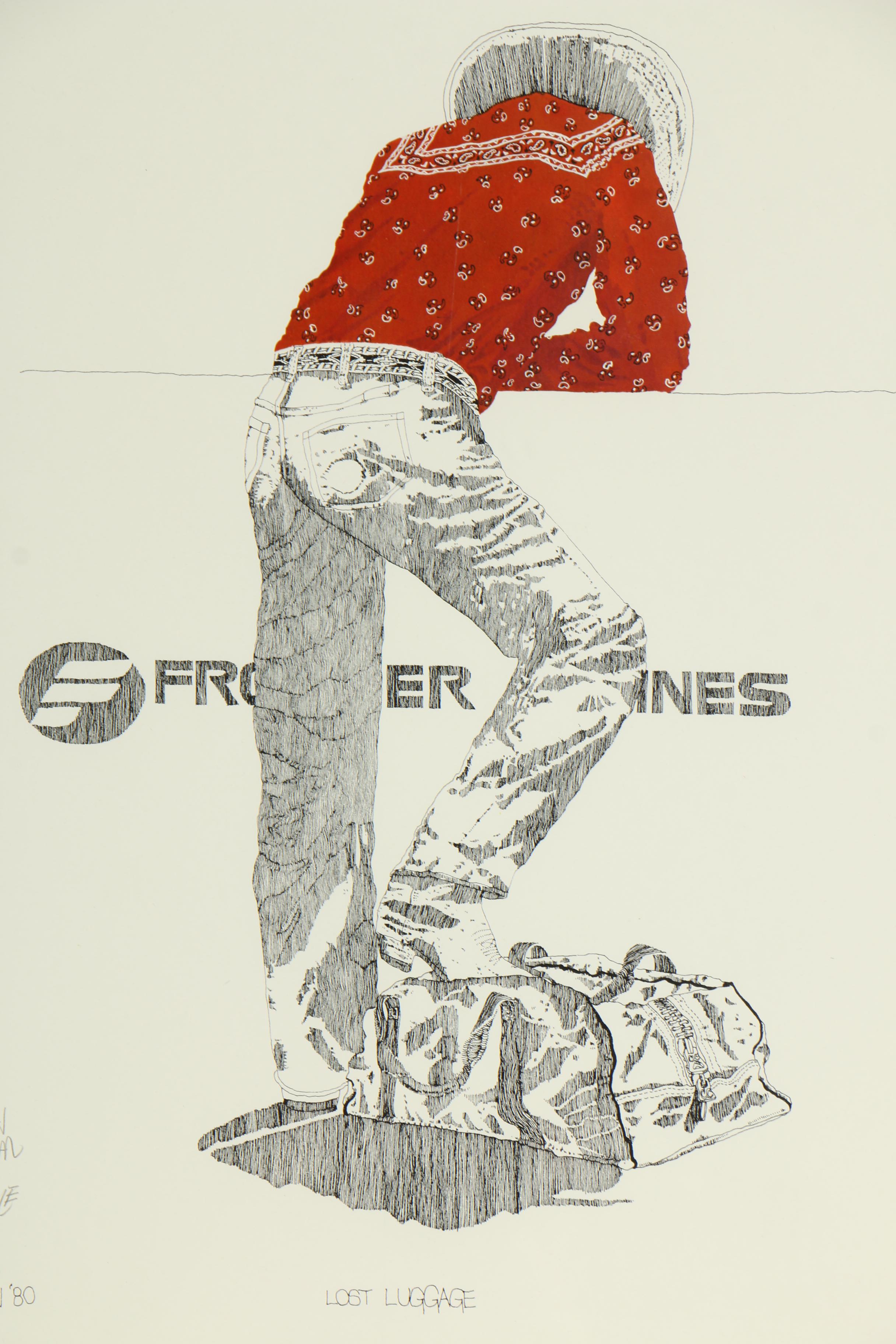 Martin Goldman Limited Edition Vintage Offset Lithograph "Lost Luggage"