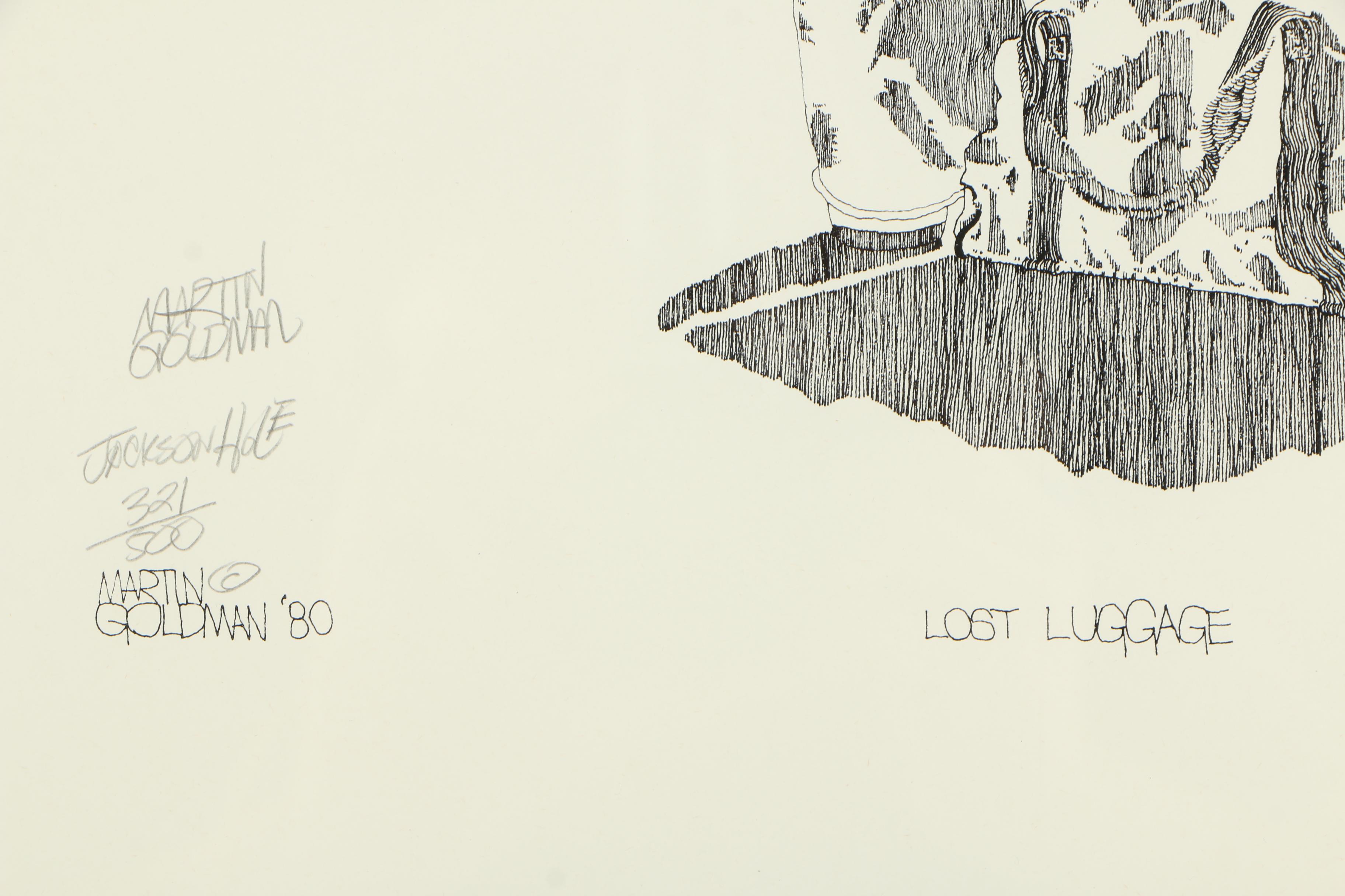 Martin Goldman Limited Edition Vintage Offset Lithograph "Lost Luggage"