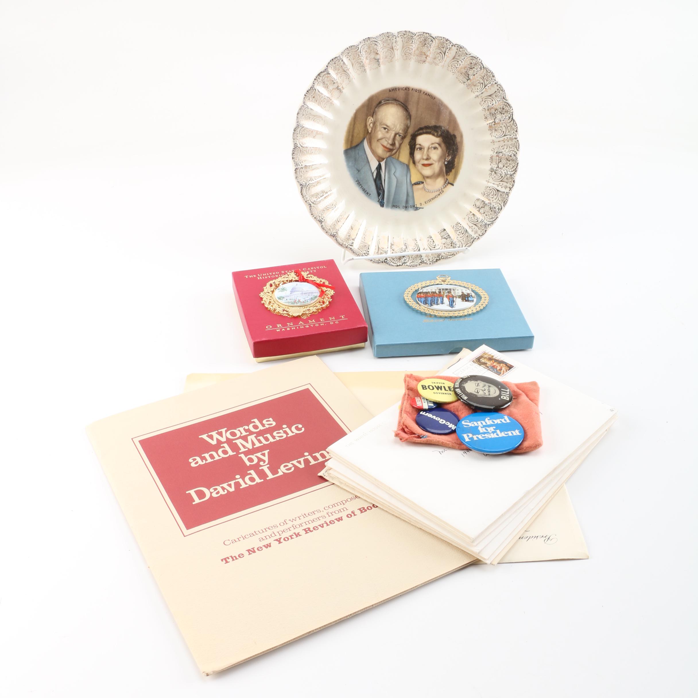 Political Memorabilia, Including Pinbacks, Eisenhower Plate and Ornaments