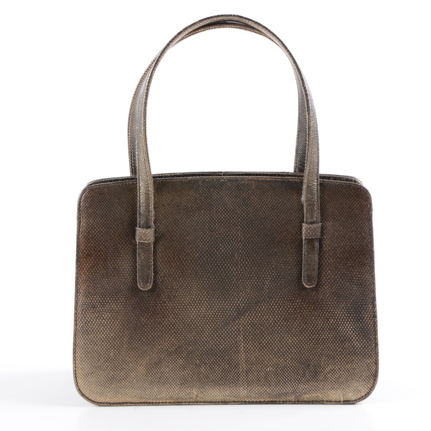 Mid-Century Lederer de Paris Copper Reptile Skin Embossed Leather Handbag