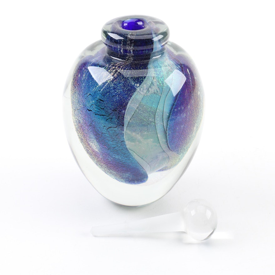 Vintage Iridescent Eickolt Art Glass Perfume Bottle ca. 1988