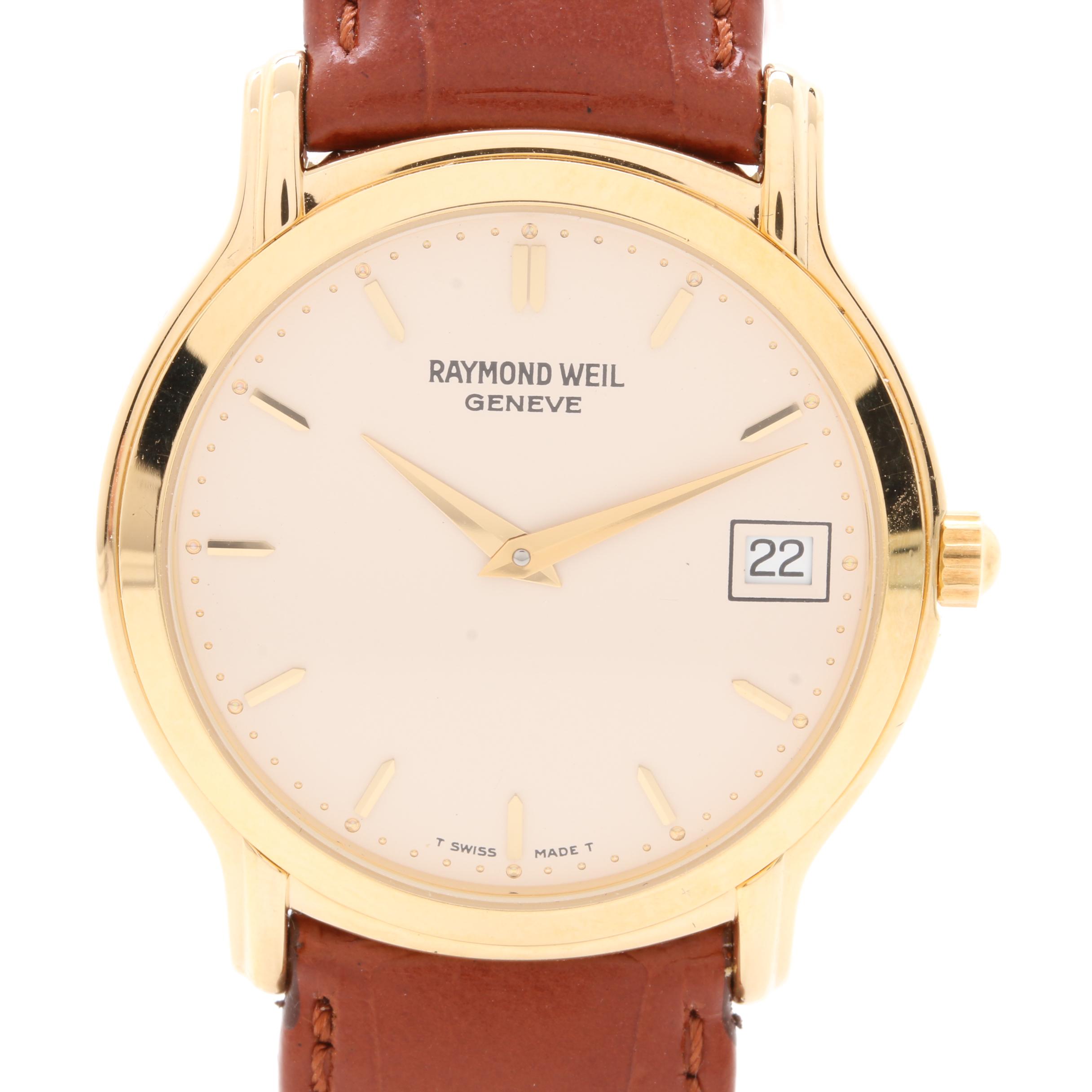 Raymond Weil 5569 Gold Tone Leather Watch with Pouch