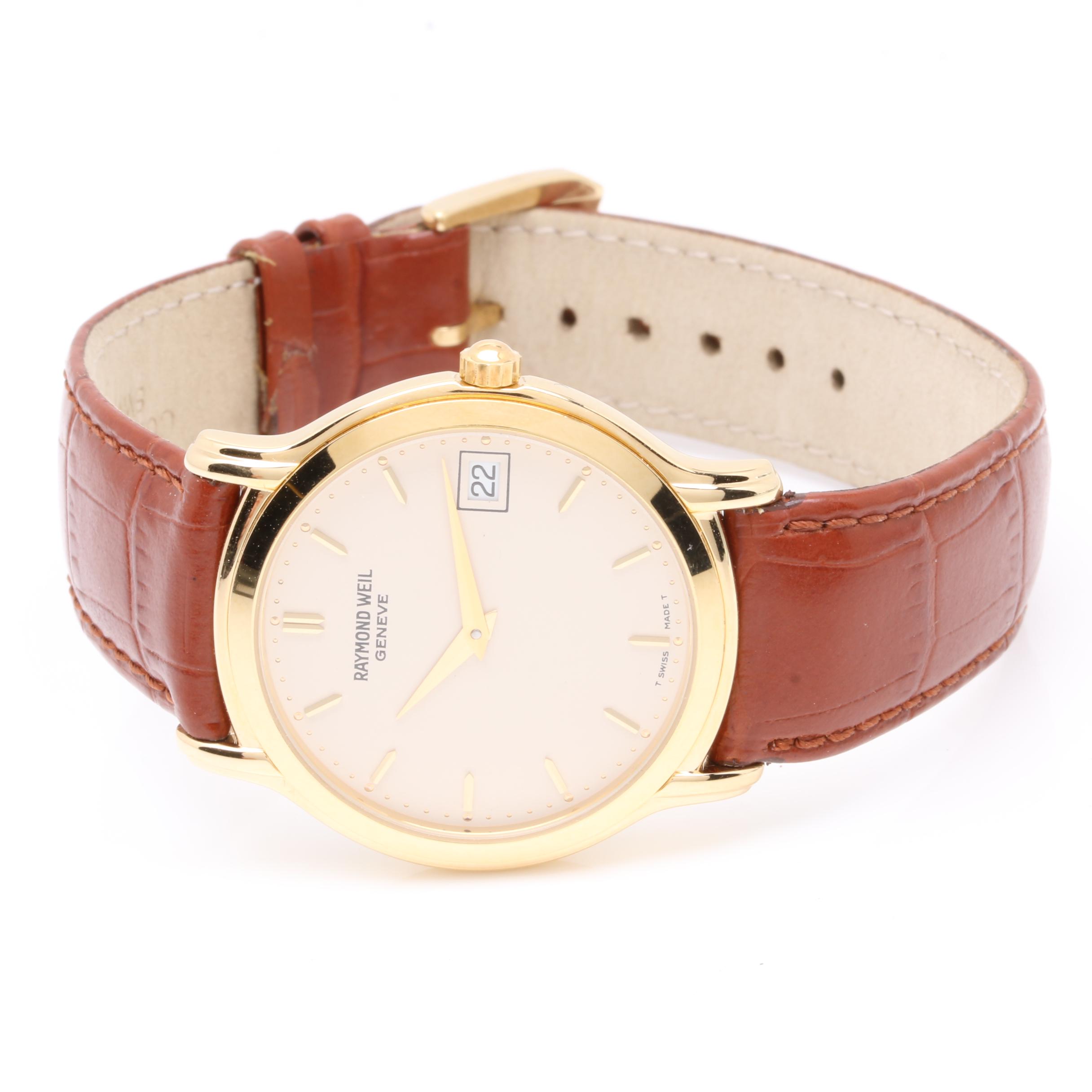 Raymond Weil 5569 Gold Tone Leather Watch with Pouch