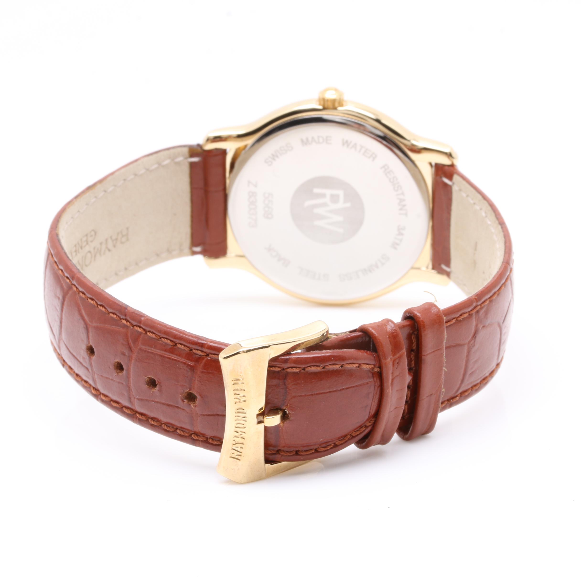 Raymond Weil 5569 Gold Tone Leather Watch with Pouch