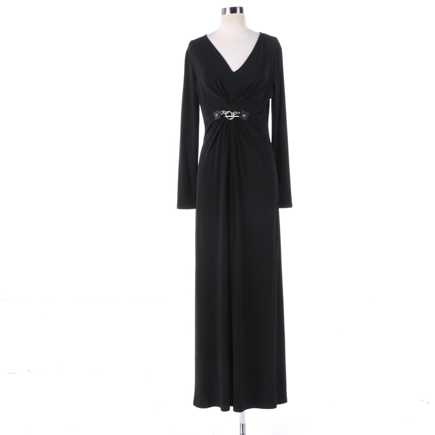 MICHAEL Michael Kors Black Maxi Evening Dress with Belt Detail