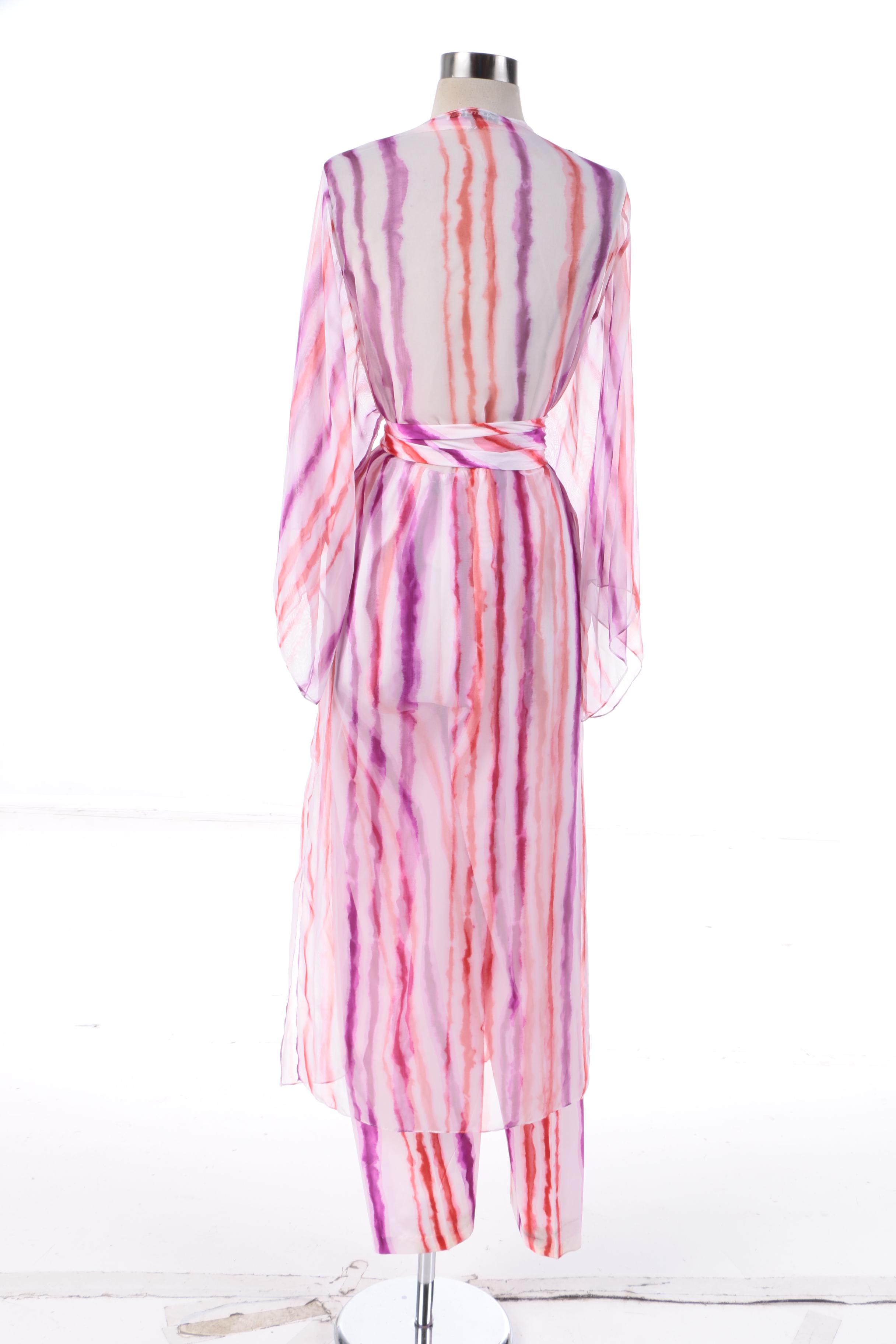 1970s Vintage Halston IV Halter Jumpsuit with Matching Sheer Kimono-Style Robe