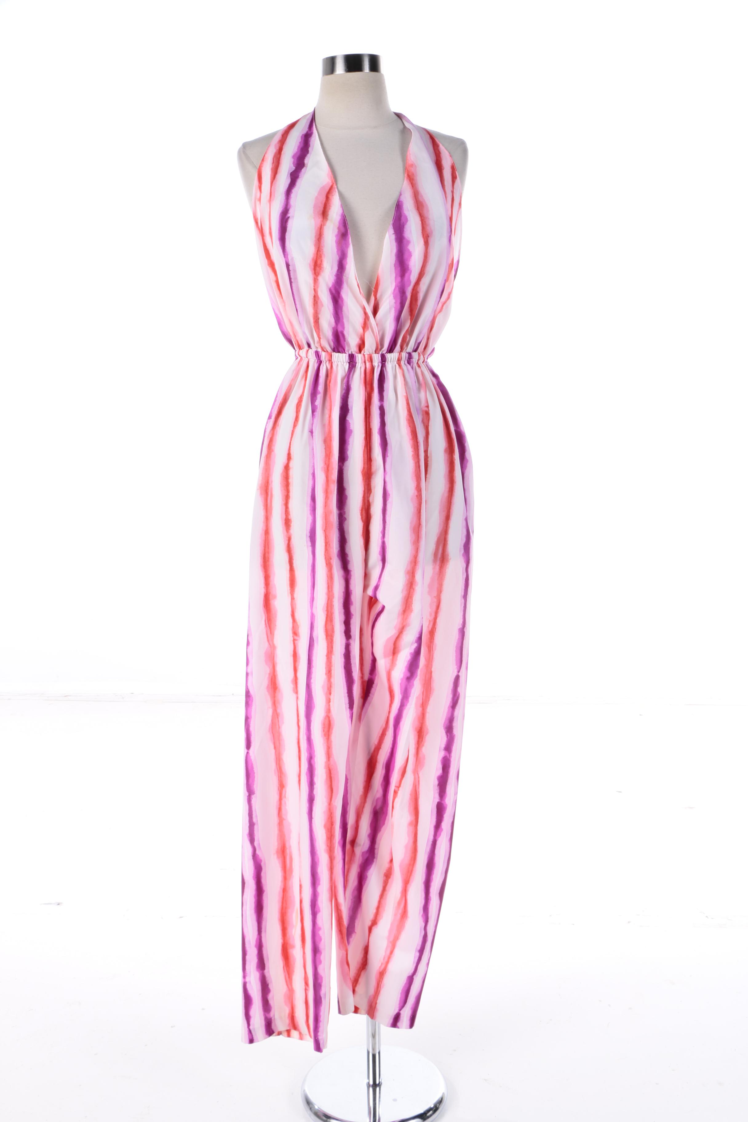 1970s Vintage Halston IV Halter Jumpsuit with Matching Sheer Kimono-Style Robe