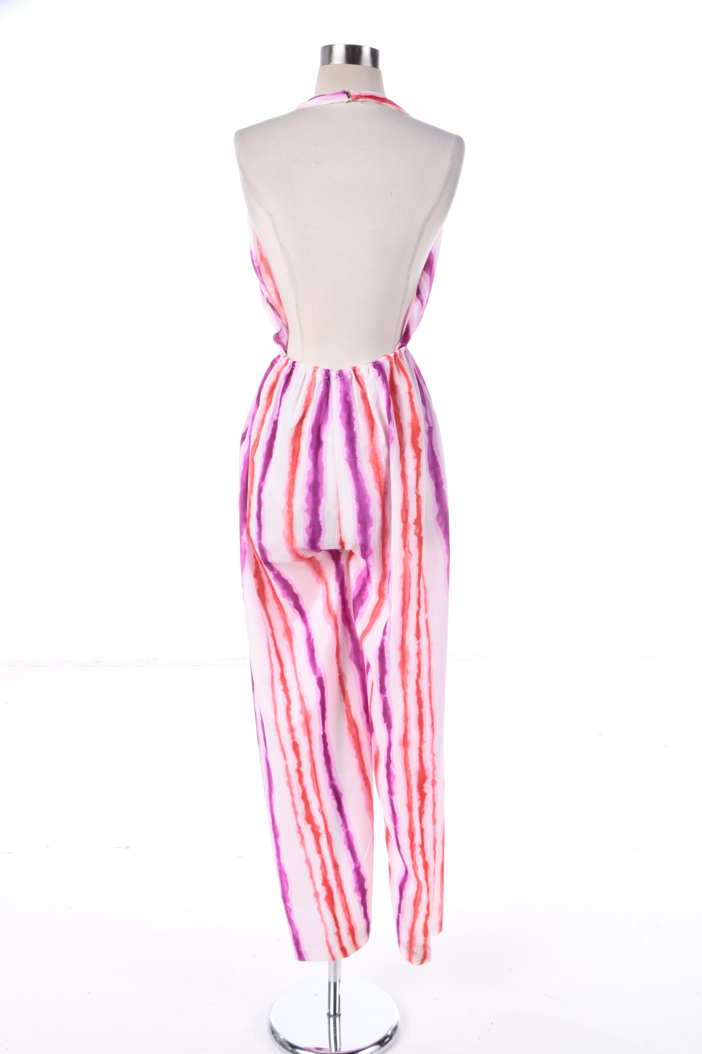 1970s Vintage Halston IV Halter Jumpsuit with Matching Sheer Kimono-Style Robe