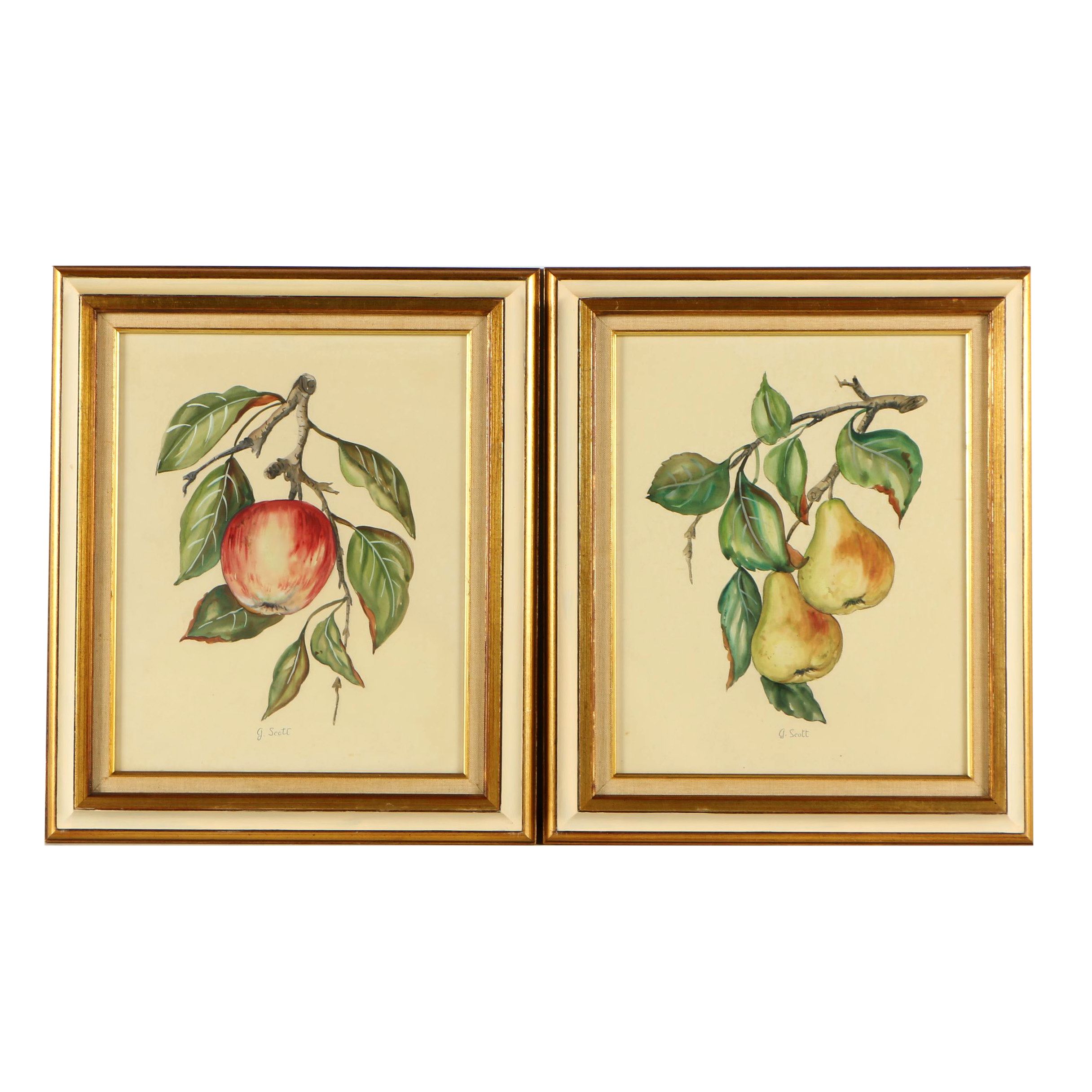 G. Scott Mid Century Mixed Media Paintings "Fruits"