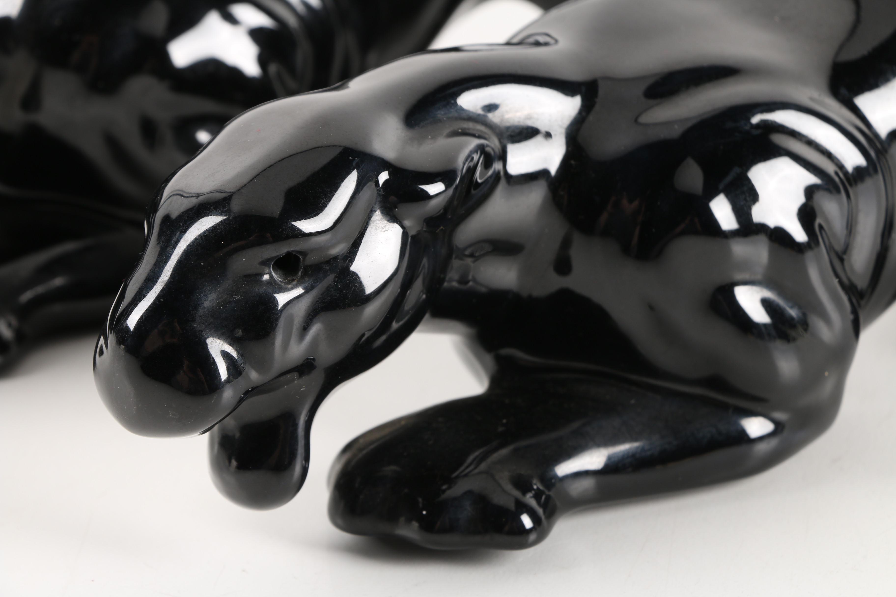 Mid Century Ceramic Black Jaguar Figurines
