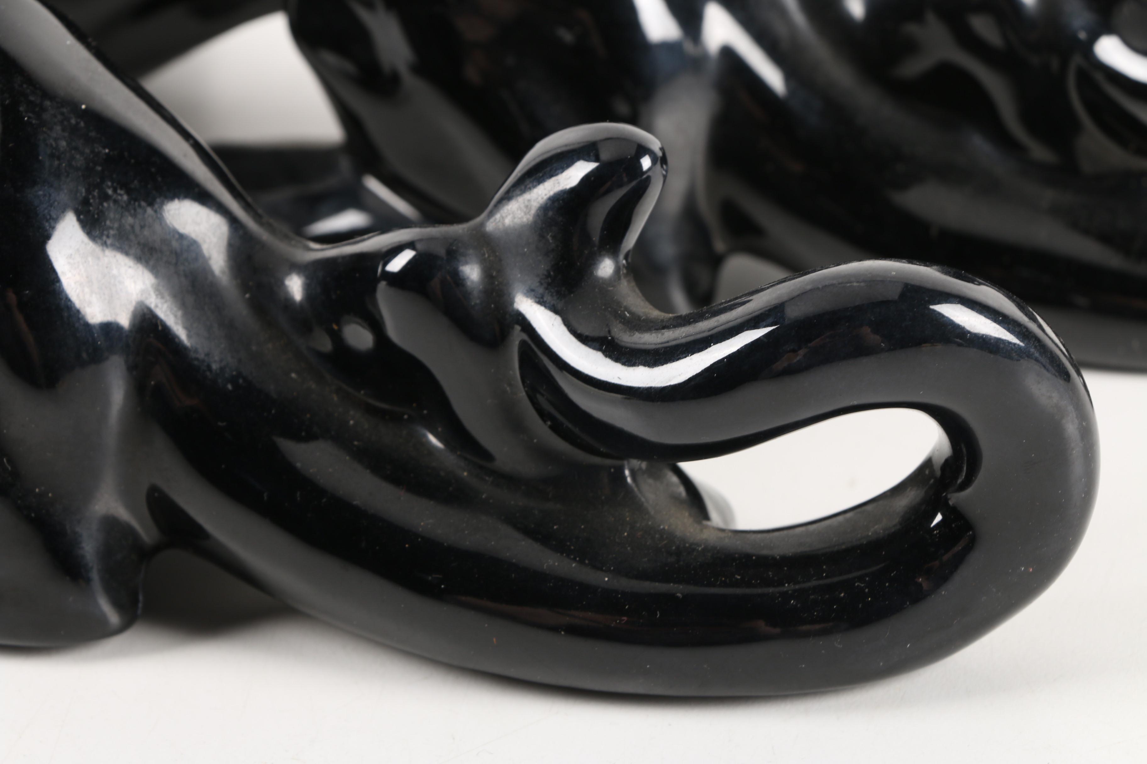 Mid Century Ceramic Black Jaguar Figurines