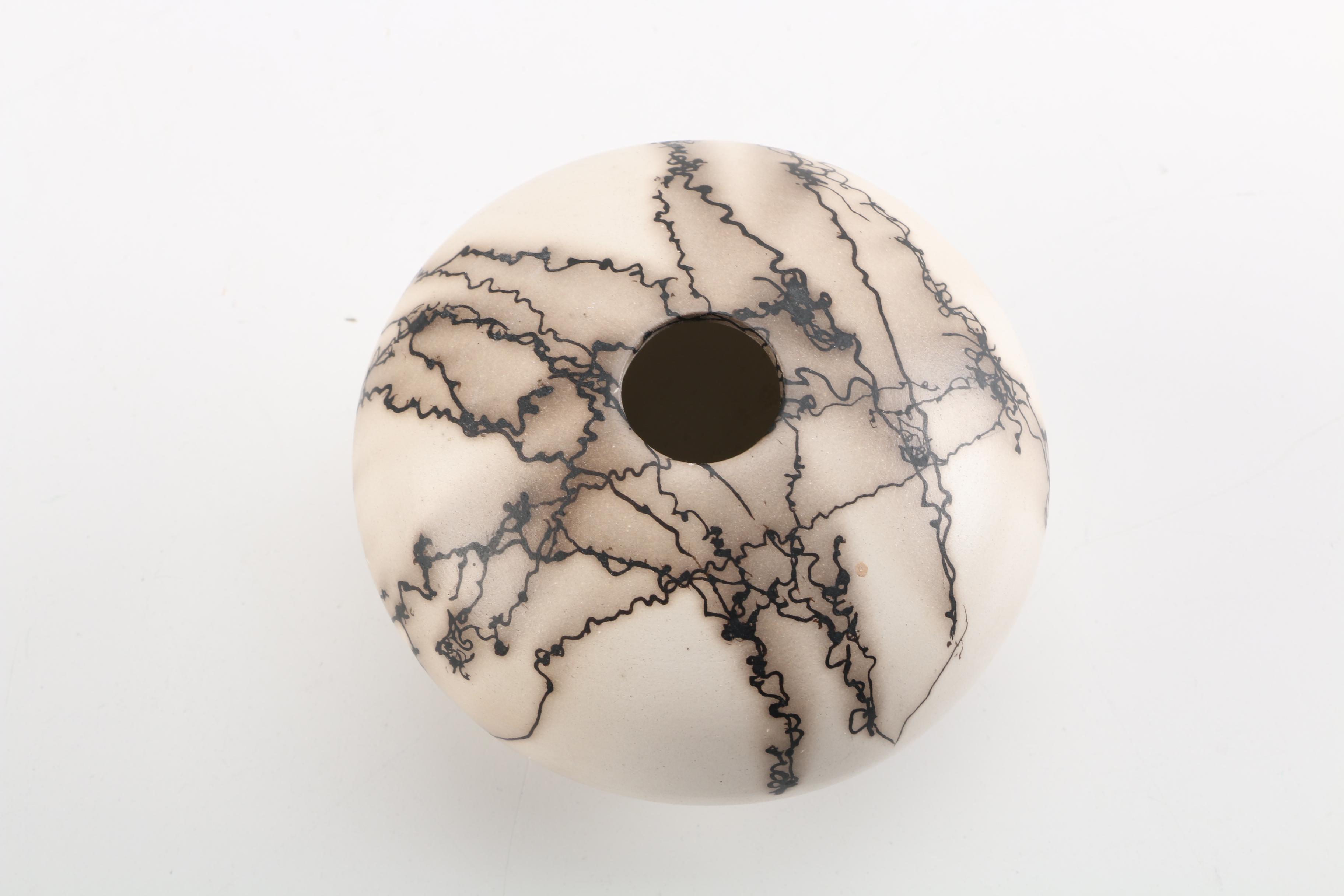 Signed Horsehair Raku Fired Ikebana Orb Vase