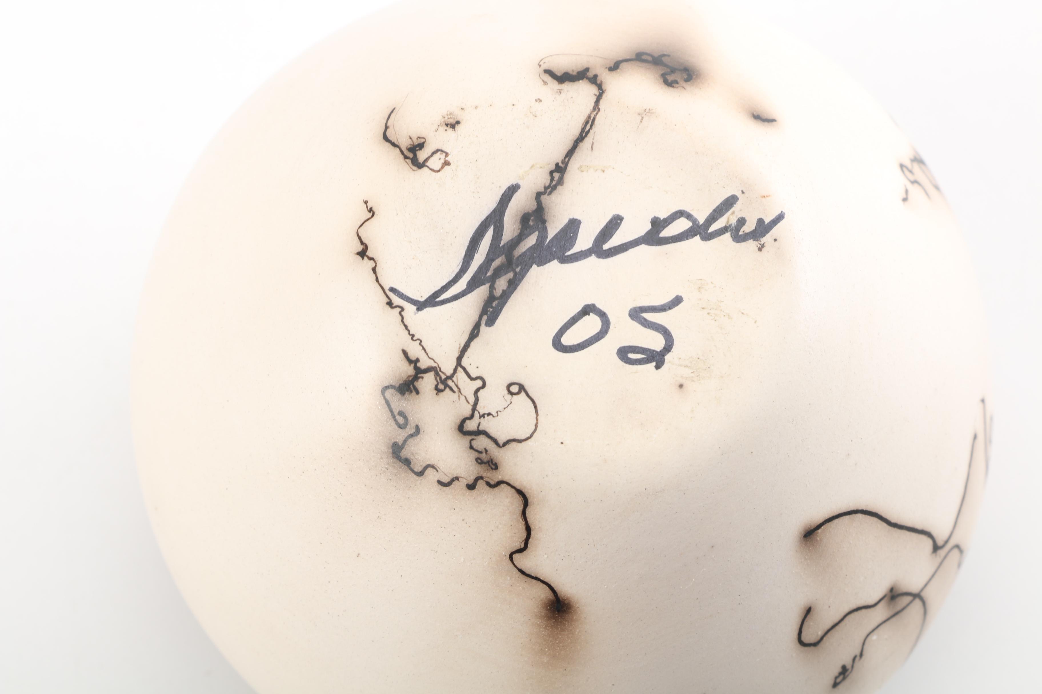 Signed Horsehair Raku Fired Ikebana Orb Vase