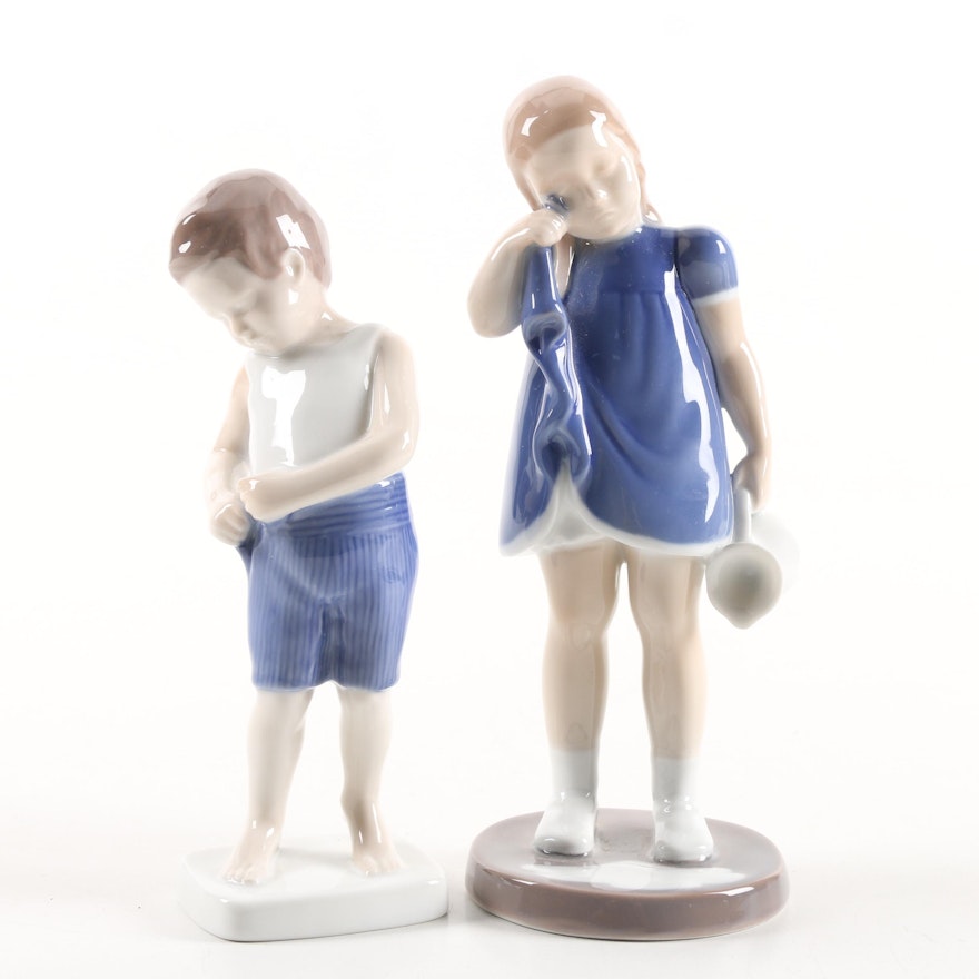 B&G "Little Boy Tiny Tot" and Girl Crying Over Spilled Milk" Figurines