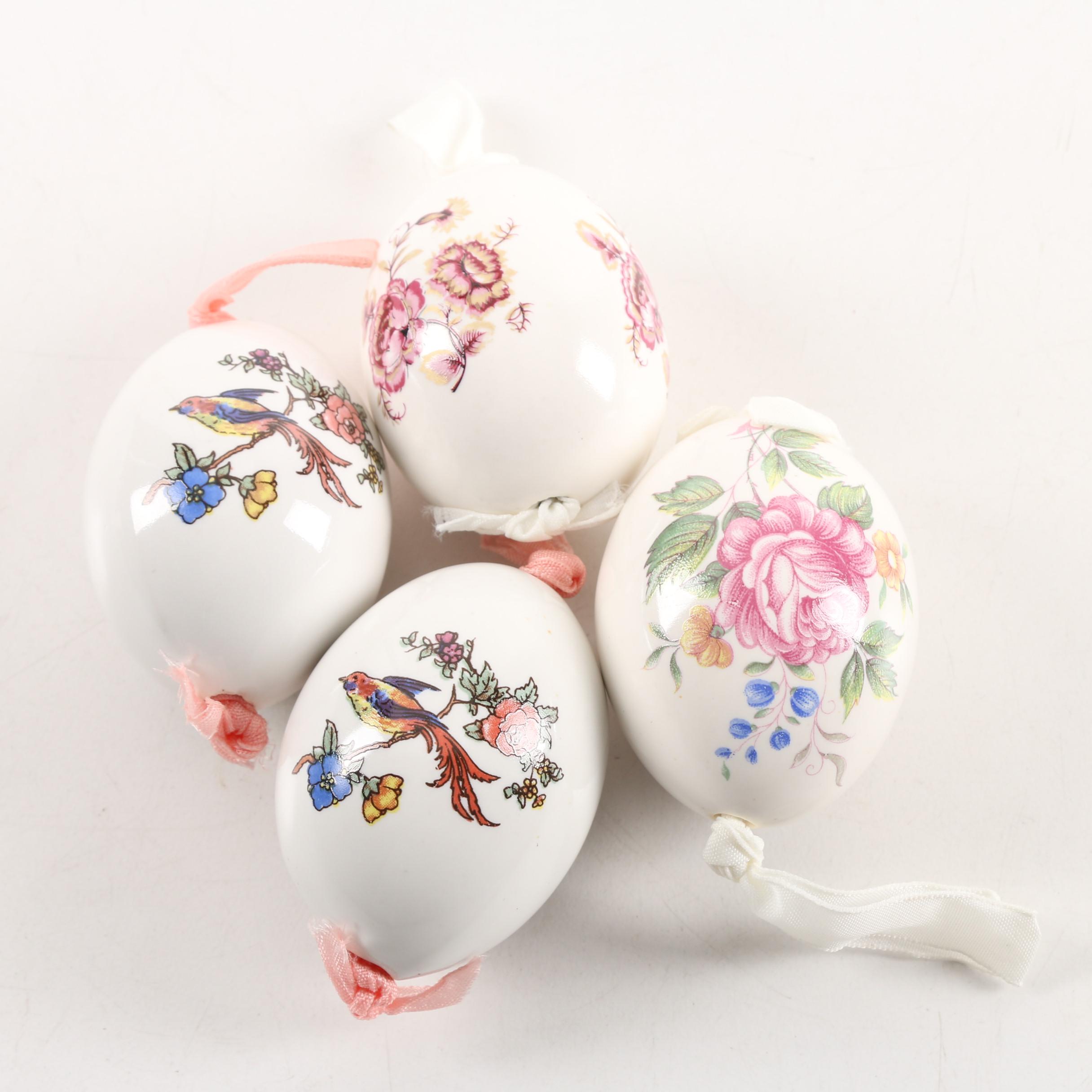 Vintage Floral and Avian Themed Blown Egg Ornaments
