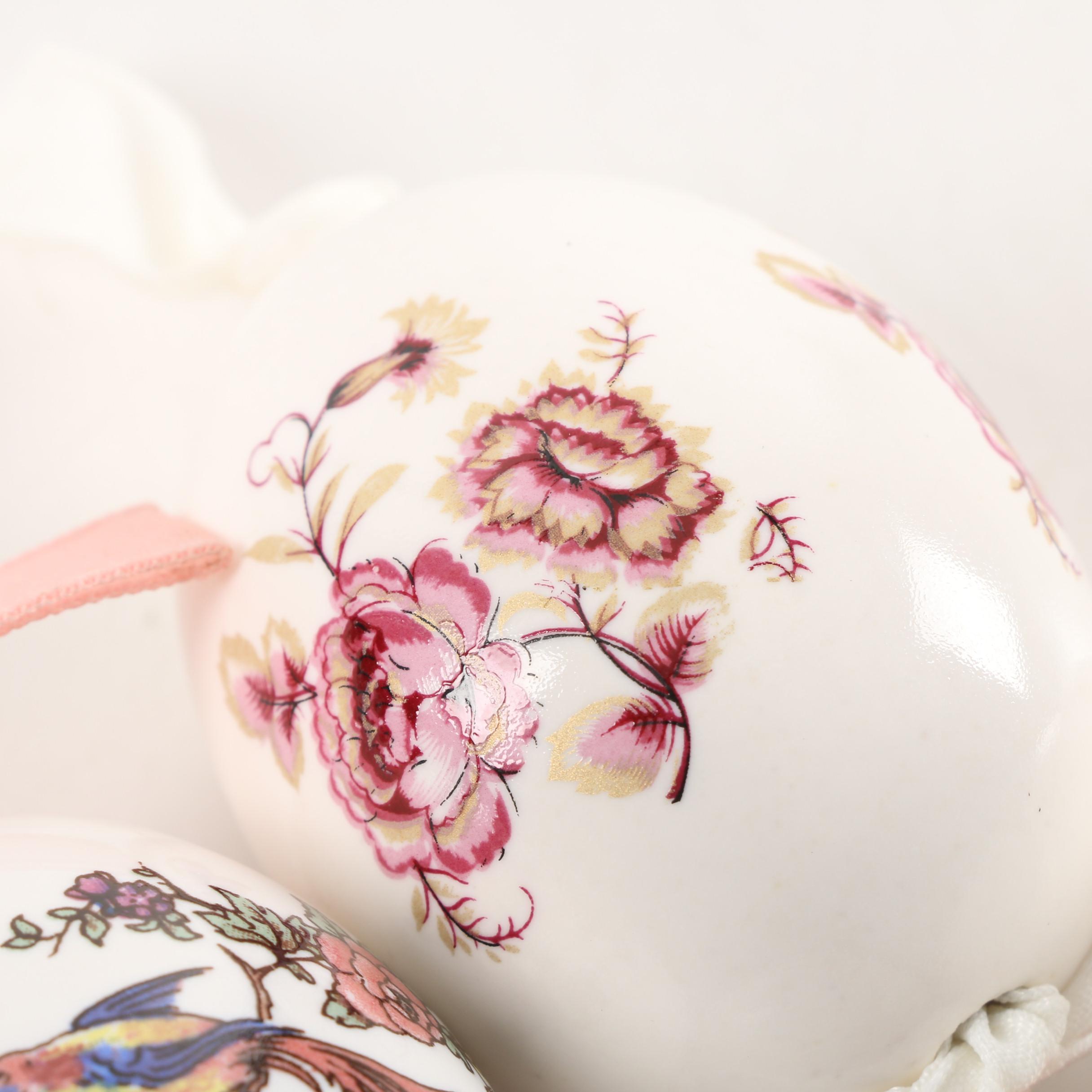 Vintage Floral and Avian Themed Blown Egg Ornaments