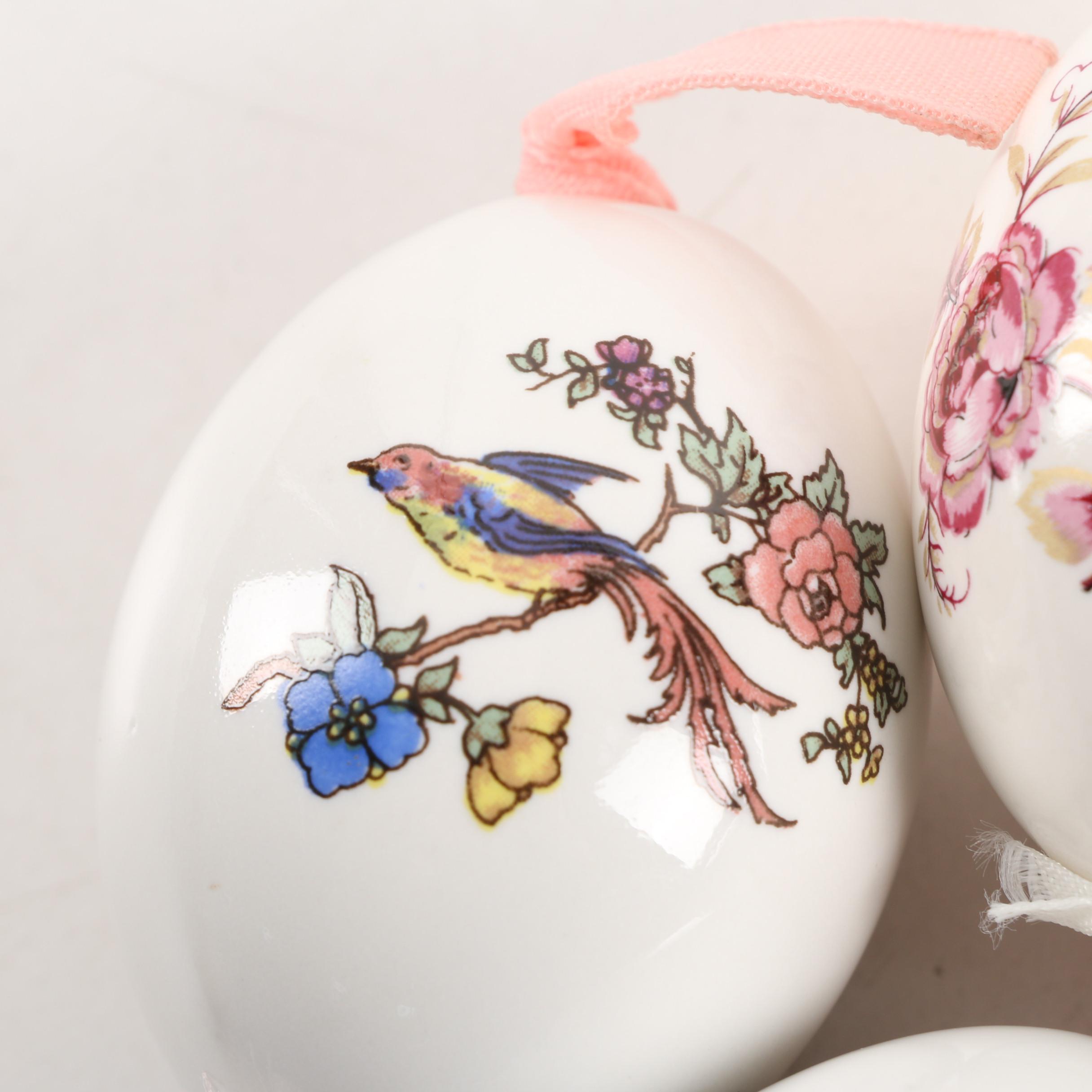 Vintage Floral and Avian Themed Blown Egg Ornaments