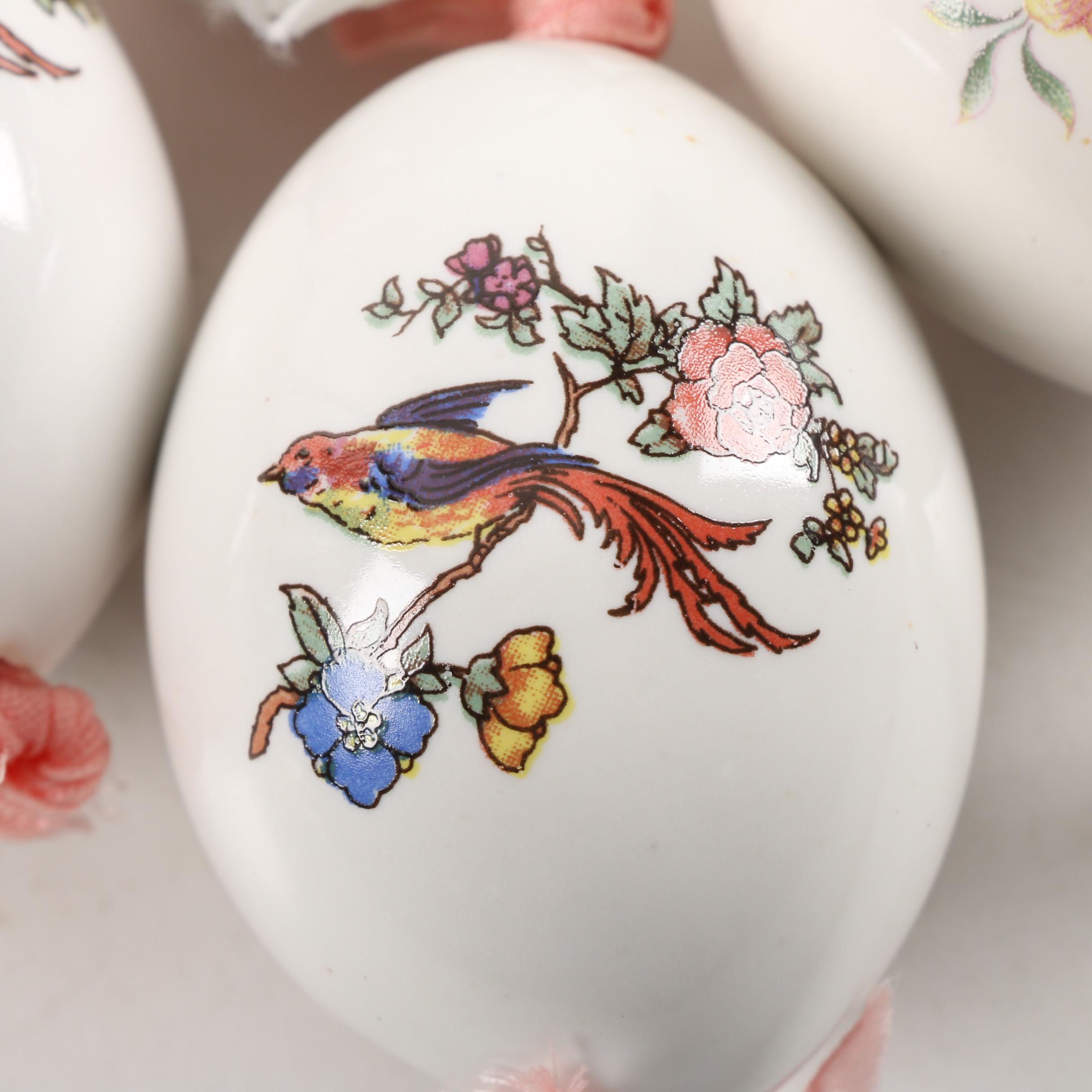 Vintage Floral and Avian Themed Blown Egg Ornaments