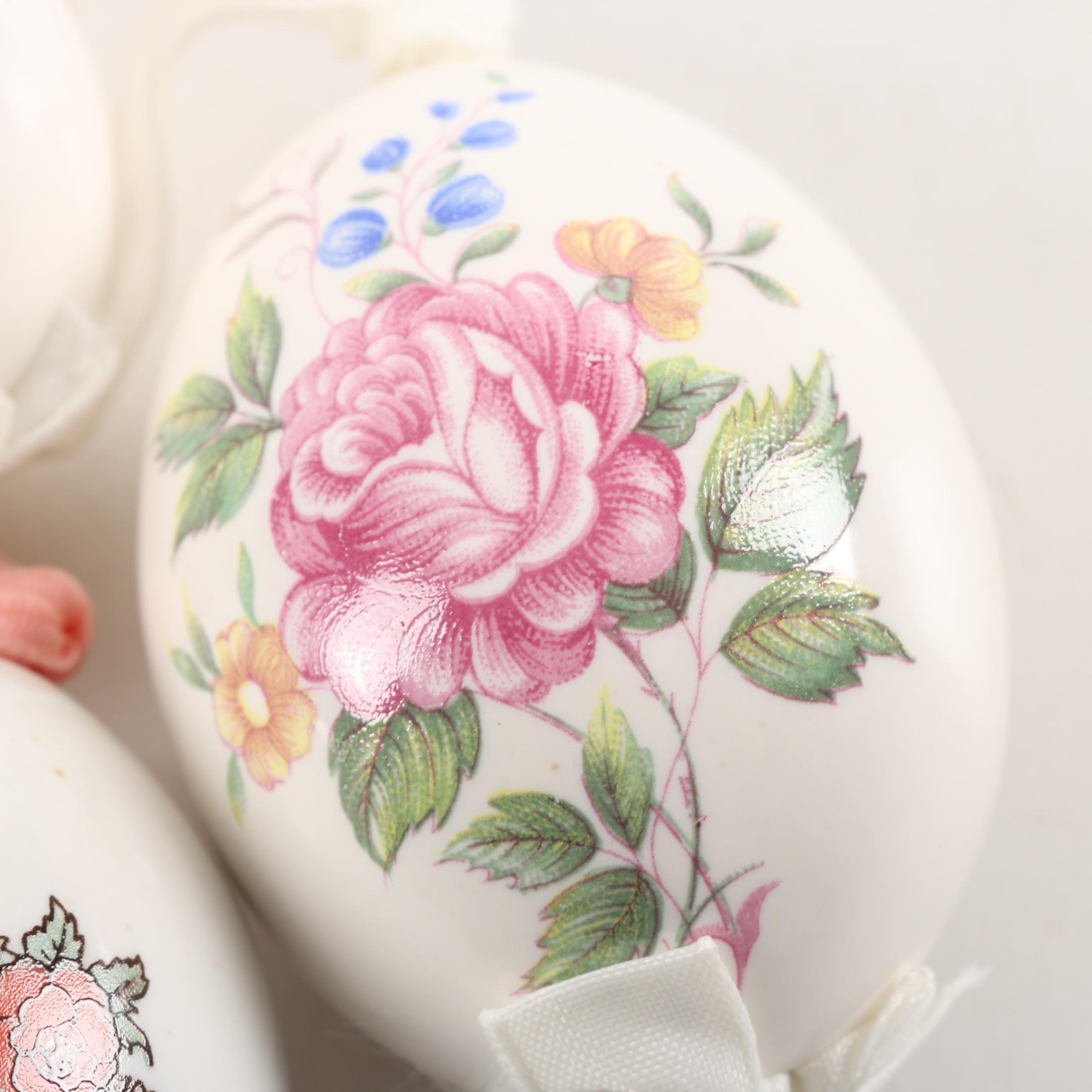 Vintage Floral and Avian Themed Blown Egg Ornaments
