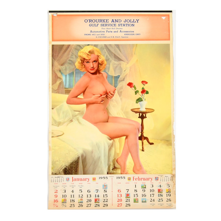 Vintage 1955 O'Rourke Jolly Gulf Nude Pinup Calendar