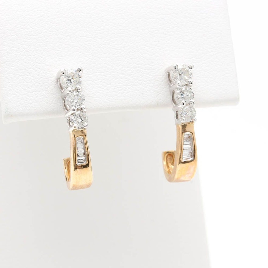 14K White and Yellow Gold Diamond Earrings