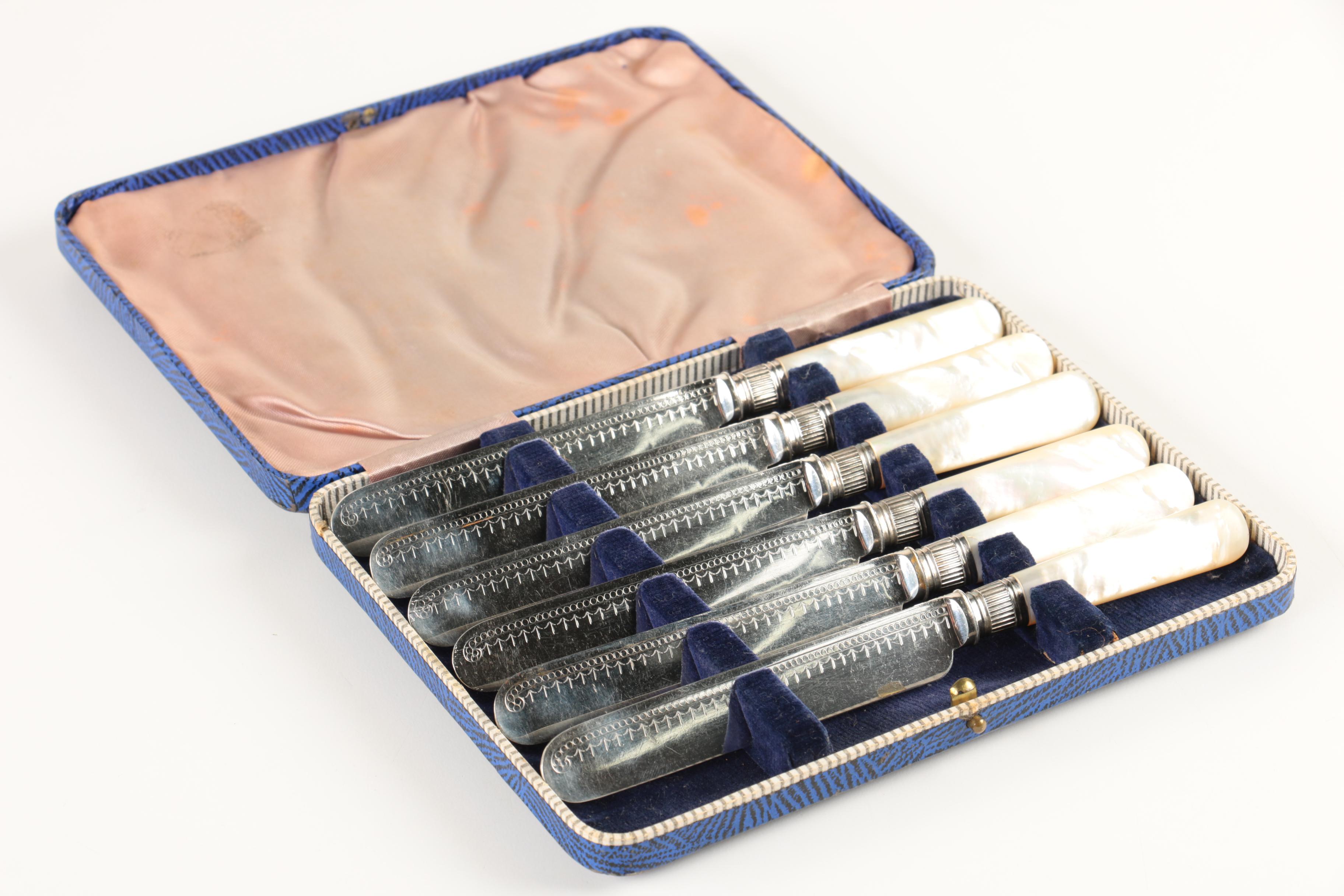 Mother of Pearl Handled Blunt Blade Dinner Knives with Case