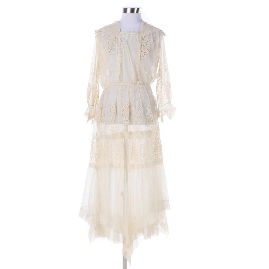 Circa 1920s Antique Lace and Mesh Dress